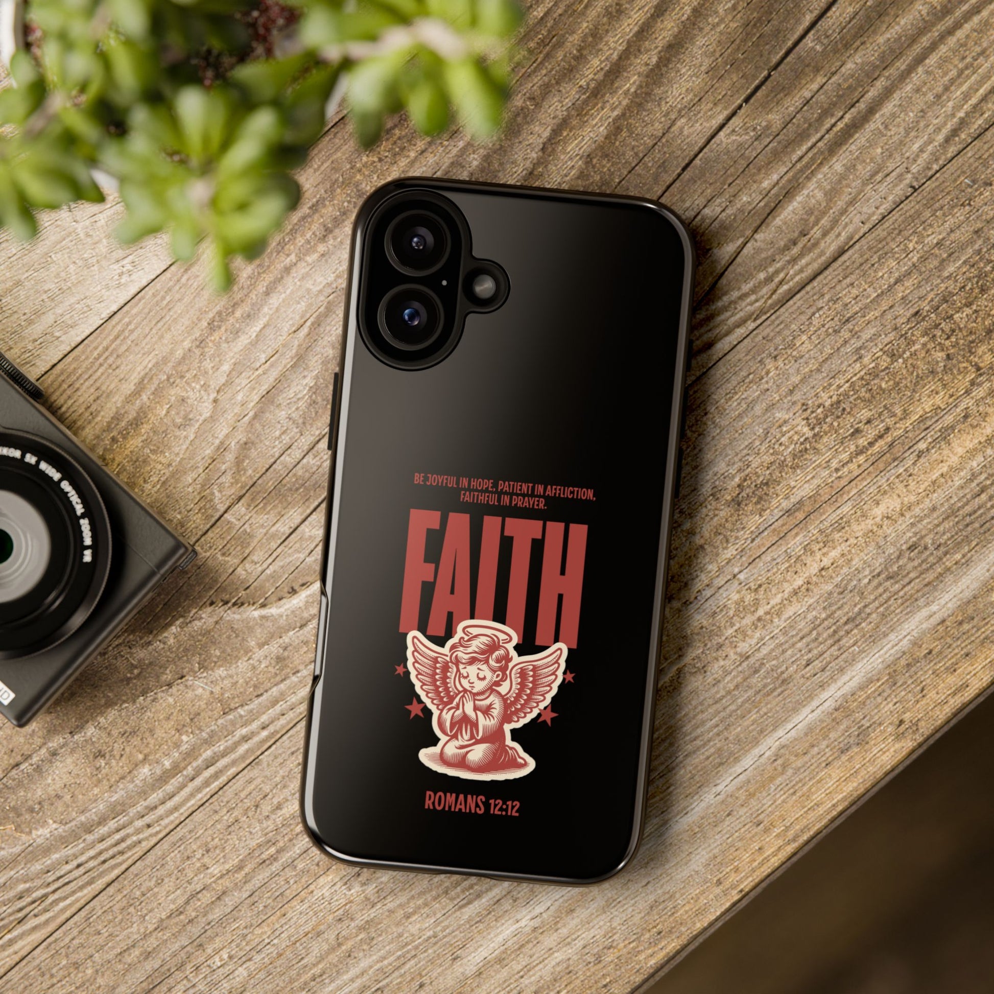 Faith-Inspired Tough Phone Case, Angel Phone Cover, Inspirational Mobile Protector, Christian Gift, Romans 12:12 Decor