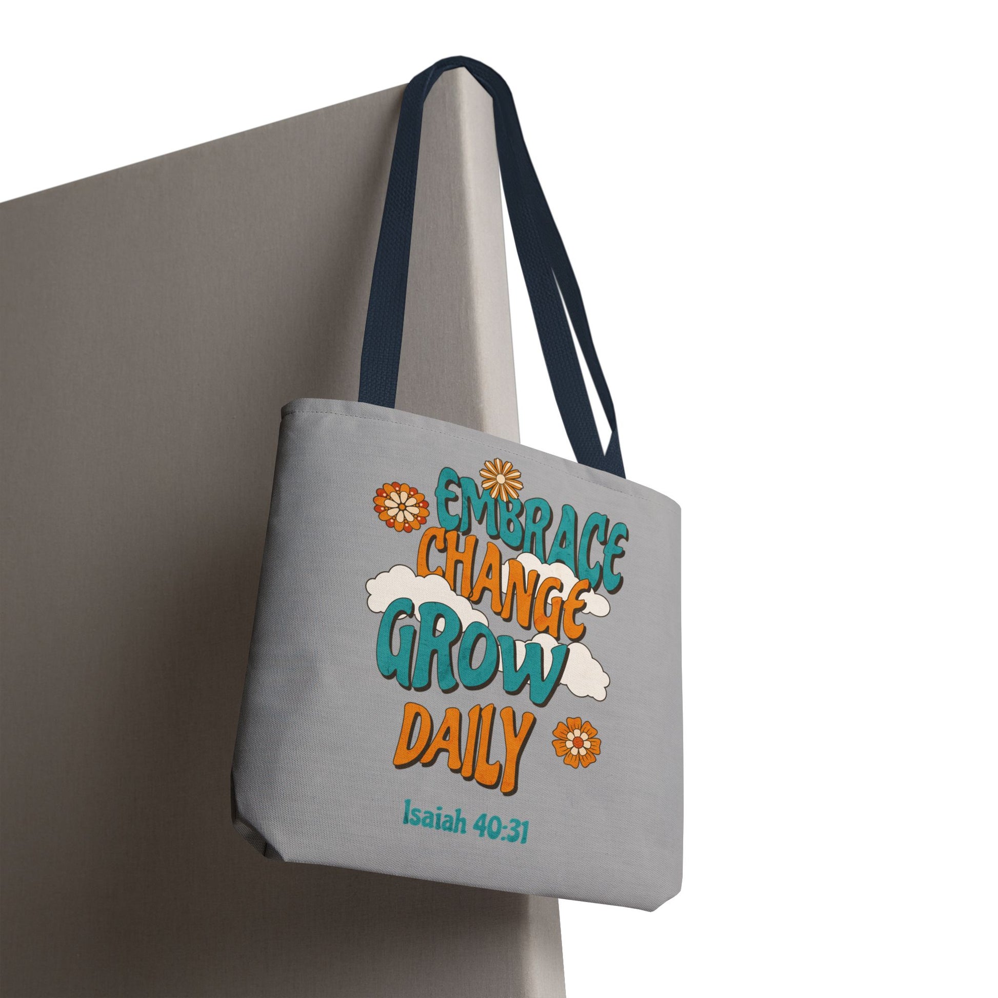 Inspirational Tote Bag, Motivational Bag, Embrace Change Gift, Daily Growth Tote, Christian Quotes Accessory