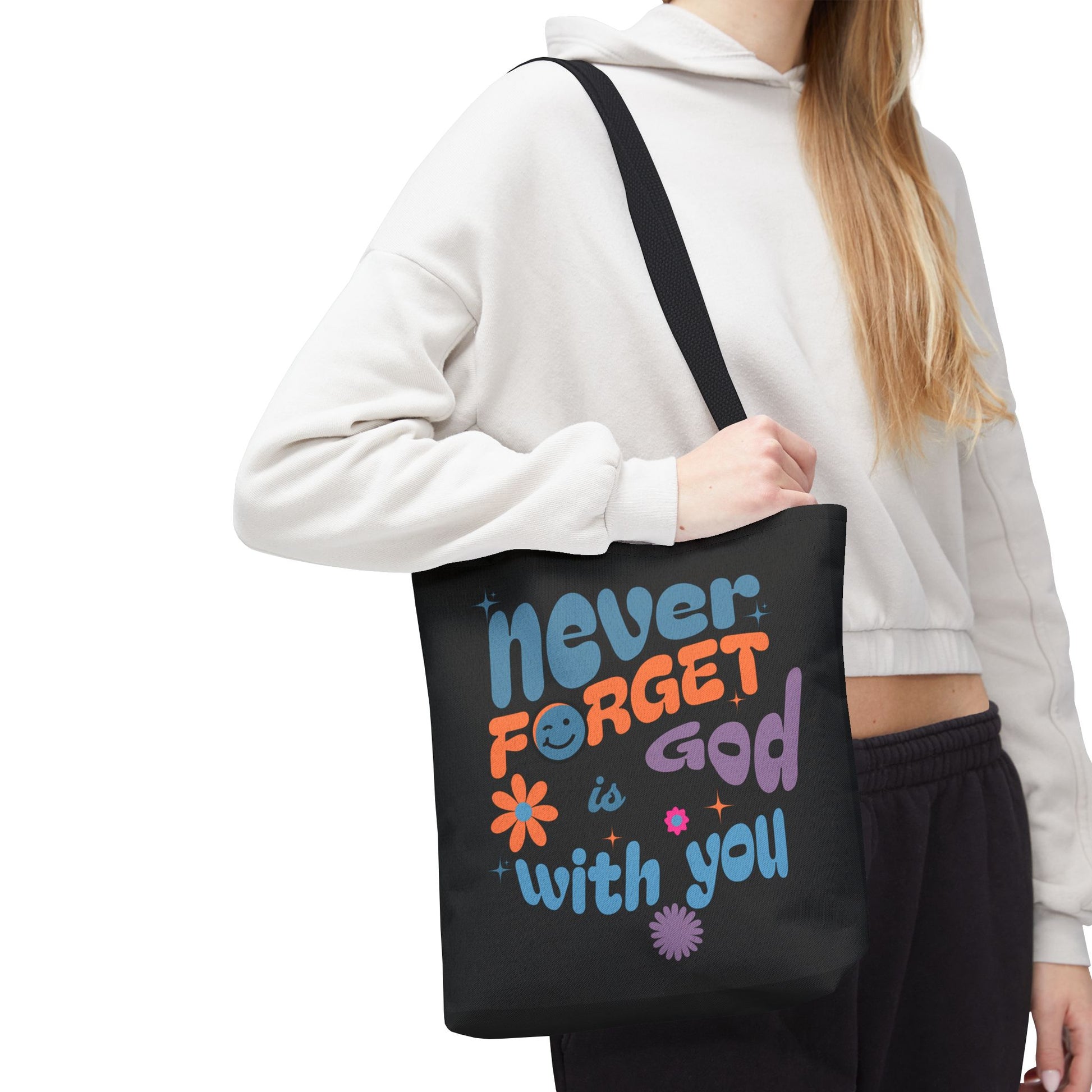 Inspirational Tote Bag - "Never Forget God is with You" - Motivational Gift, Faith-Based, Everyday Use, Shopping Bag, Church Bag, [...]