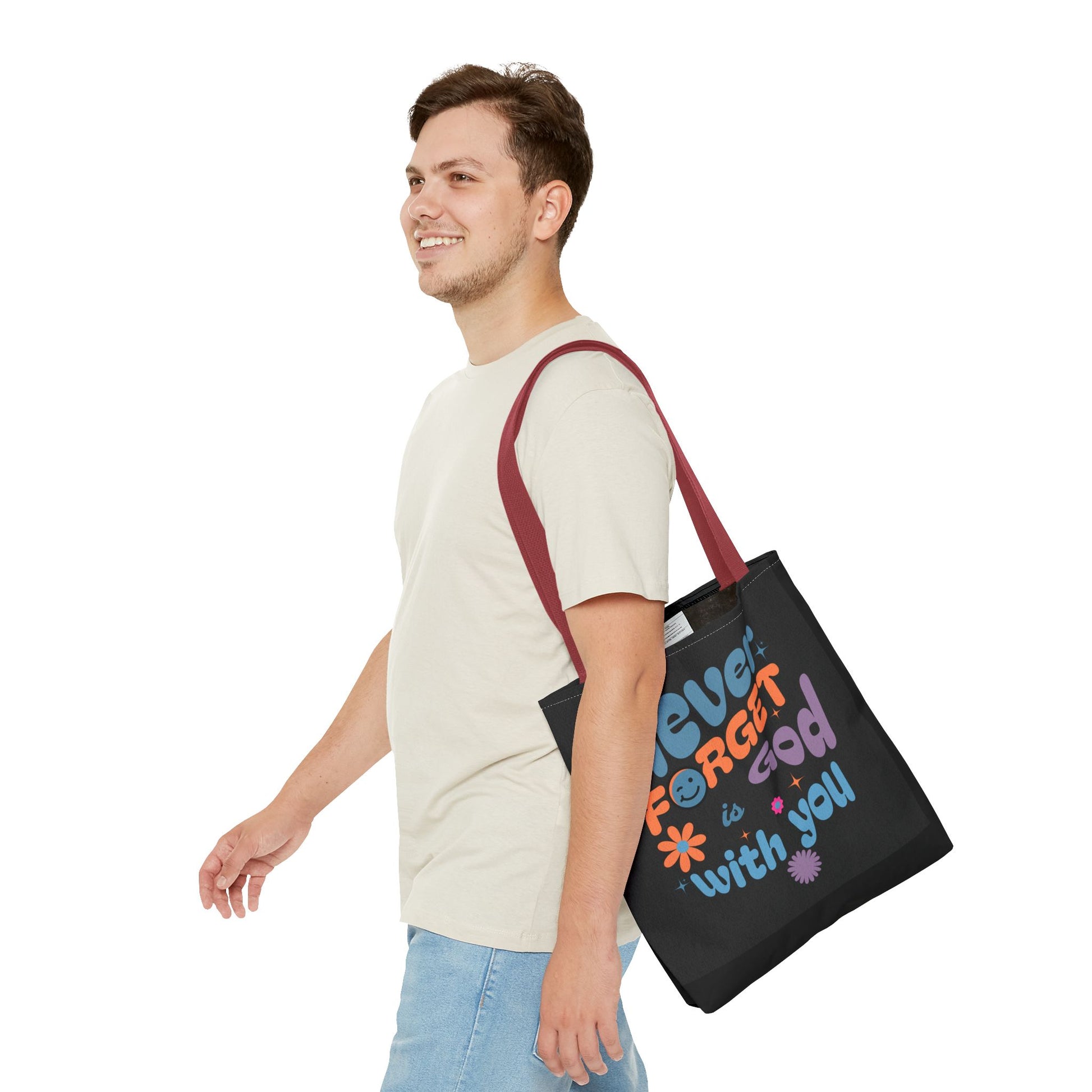 Inspirational Tote Bag - "Never Forget God is with You" - Motivational Gift, Faith-Based, Everyday Use, Shopping Bag, Church Bag, [...]