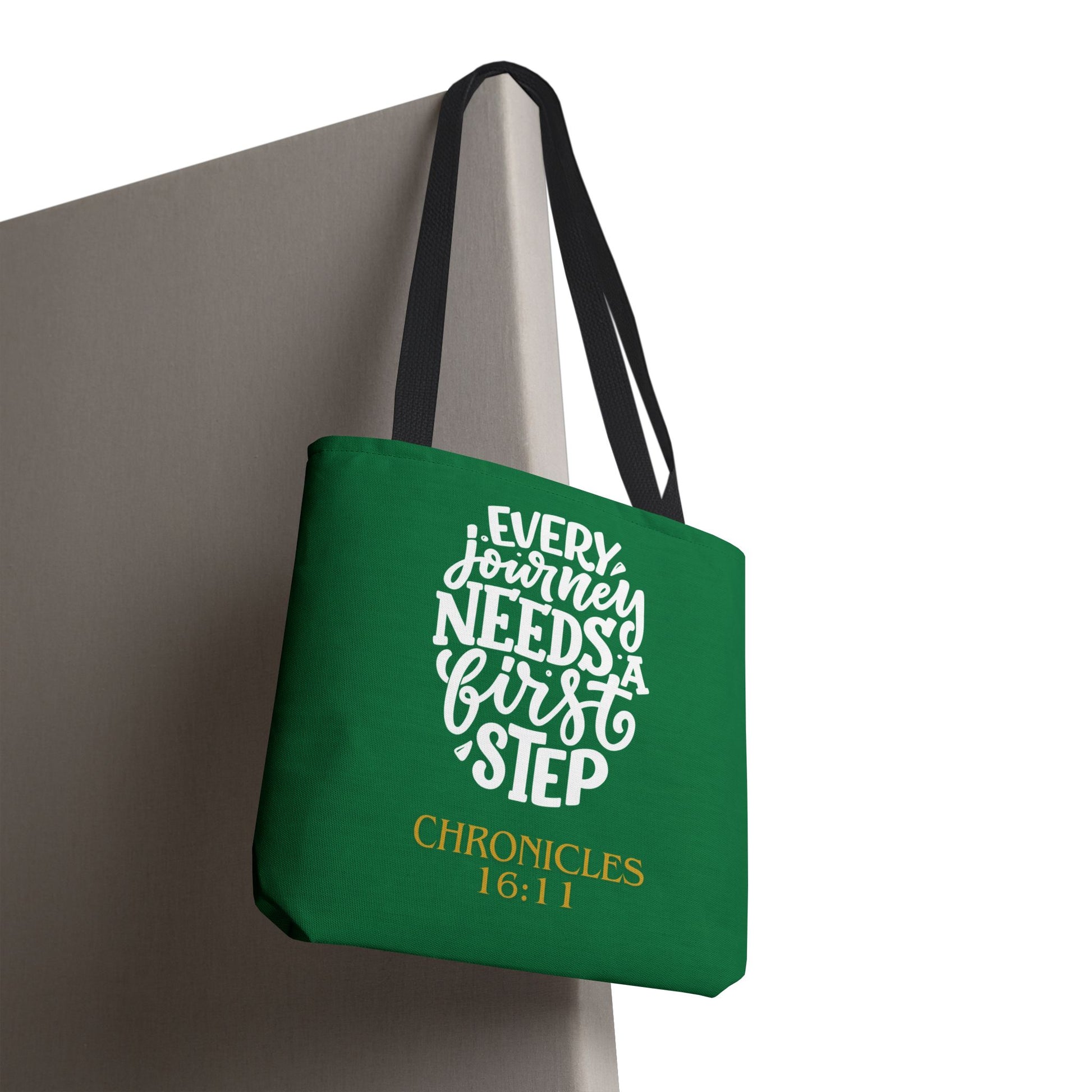 Inspirational Tote Bag - Every Journey Needs a First Step, Motivational Gift, Bible Verse, Green Tote, Everyday Use