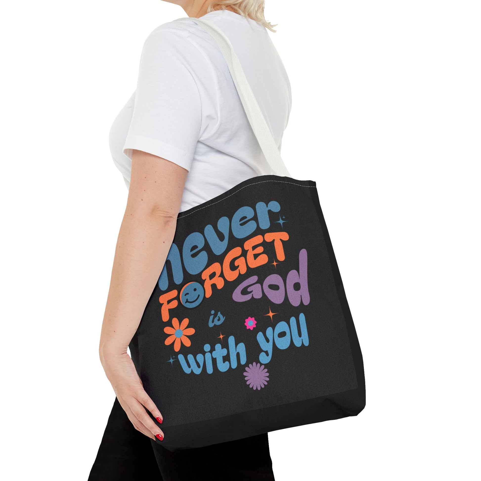 Inspirational Tote Bag - "Never Forget God is with You" - Motivational Gift, Faith-Based, Everyday Use, Shopping Bag, Church Bag, [...]