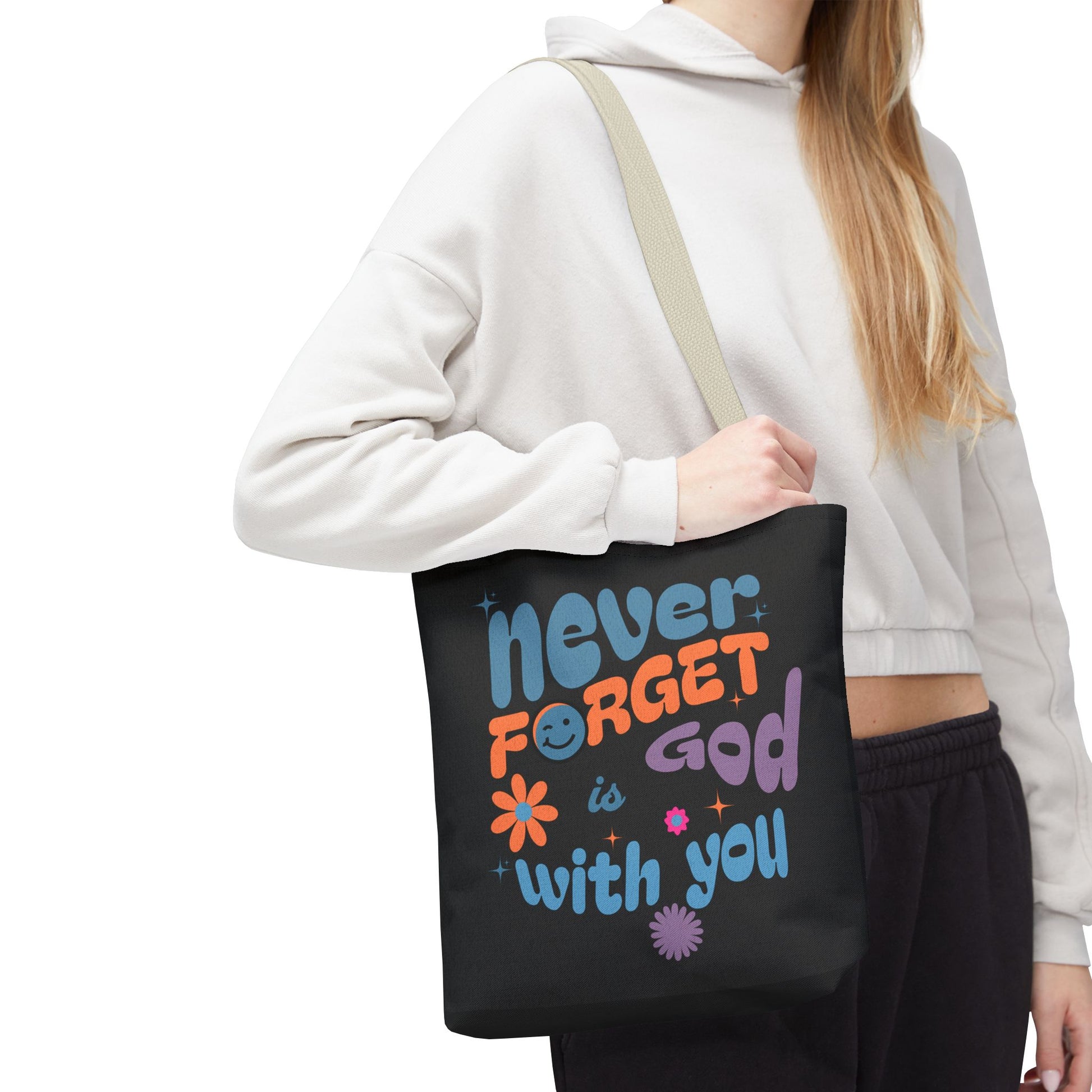 Inspirational Tote Bag - "Never Forget God is with You" - Motivational Gift, Faith-Based, Everyday Use, Shopping Bag, Church Bag, [...]