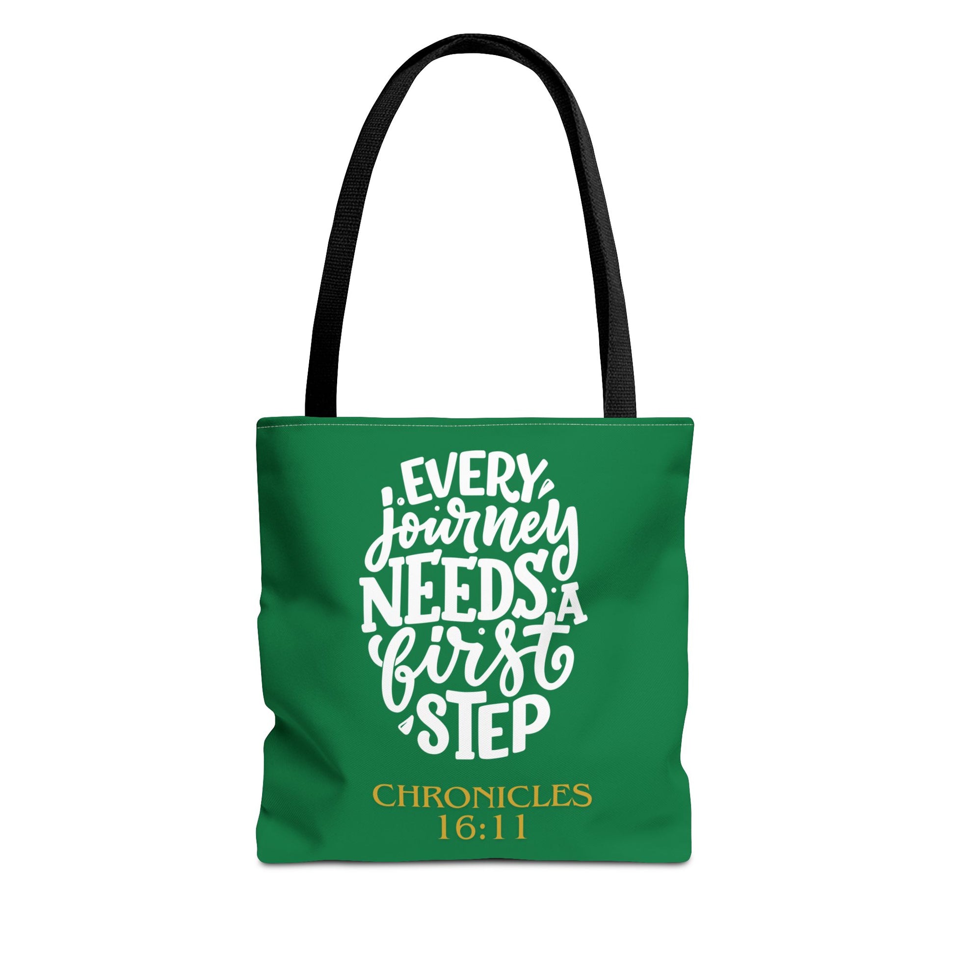 Inspirational Tote Bag - Every Journey Needs a First Step, Motivational Gift, Bible Verse, Green Tote, Everyday Use
