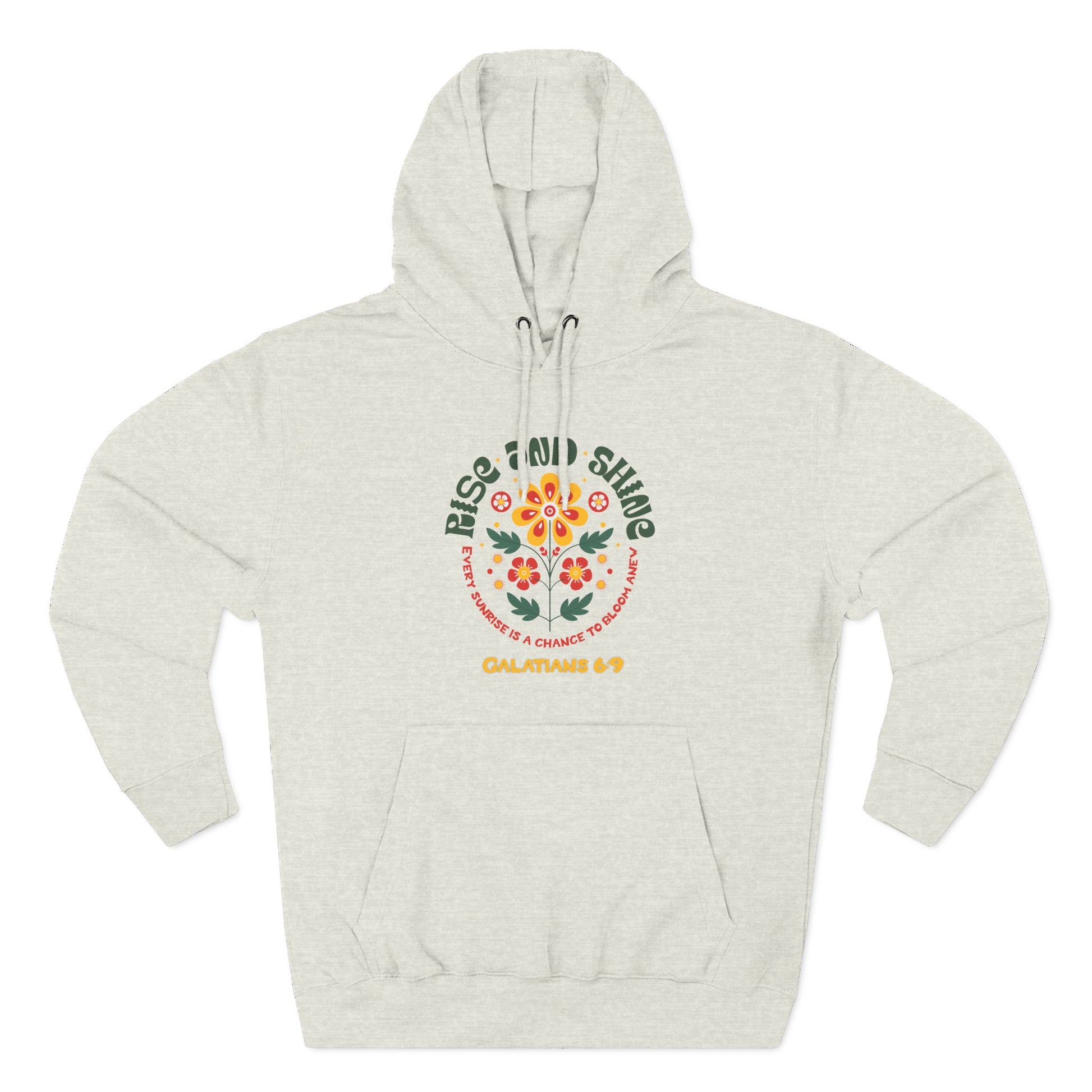 Floral Rise and Shine Hoodie, Cozy Fleece Sweatshirt, Boho Casual Wear, Spring Outfit, Gift for Nature Lovers, Trendy Hooded Sweatshirt