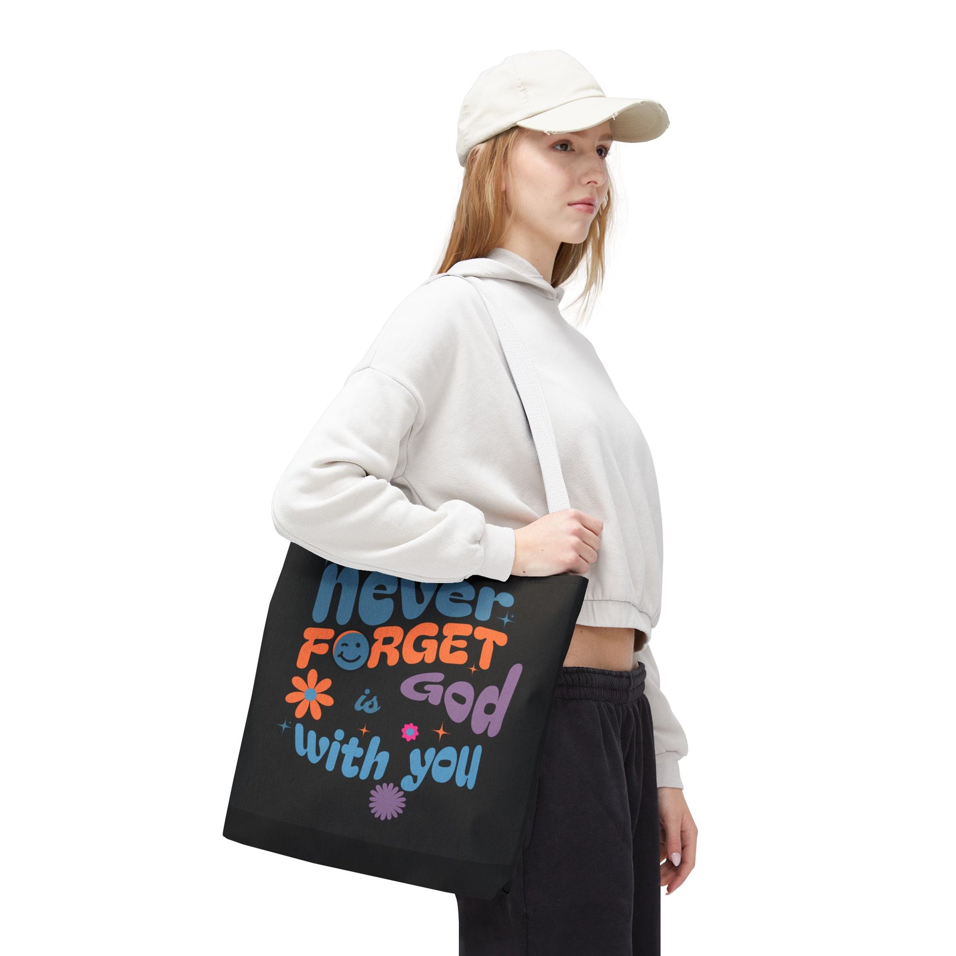 Inspirational Tote Bag - "Never Forget God is with You" - Motivational Gift, Faith-Based, Everyday Use, Shopping Bag, Church Bag, [...]