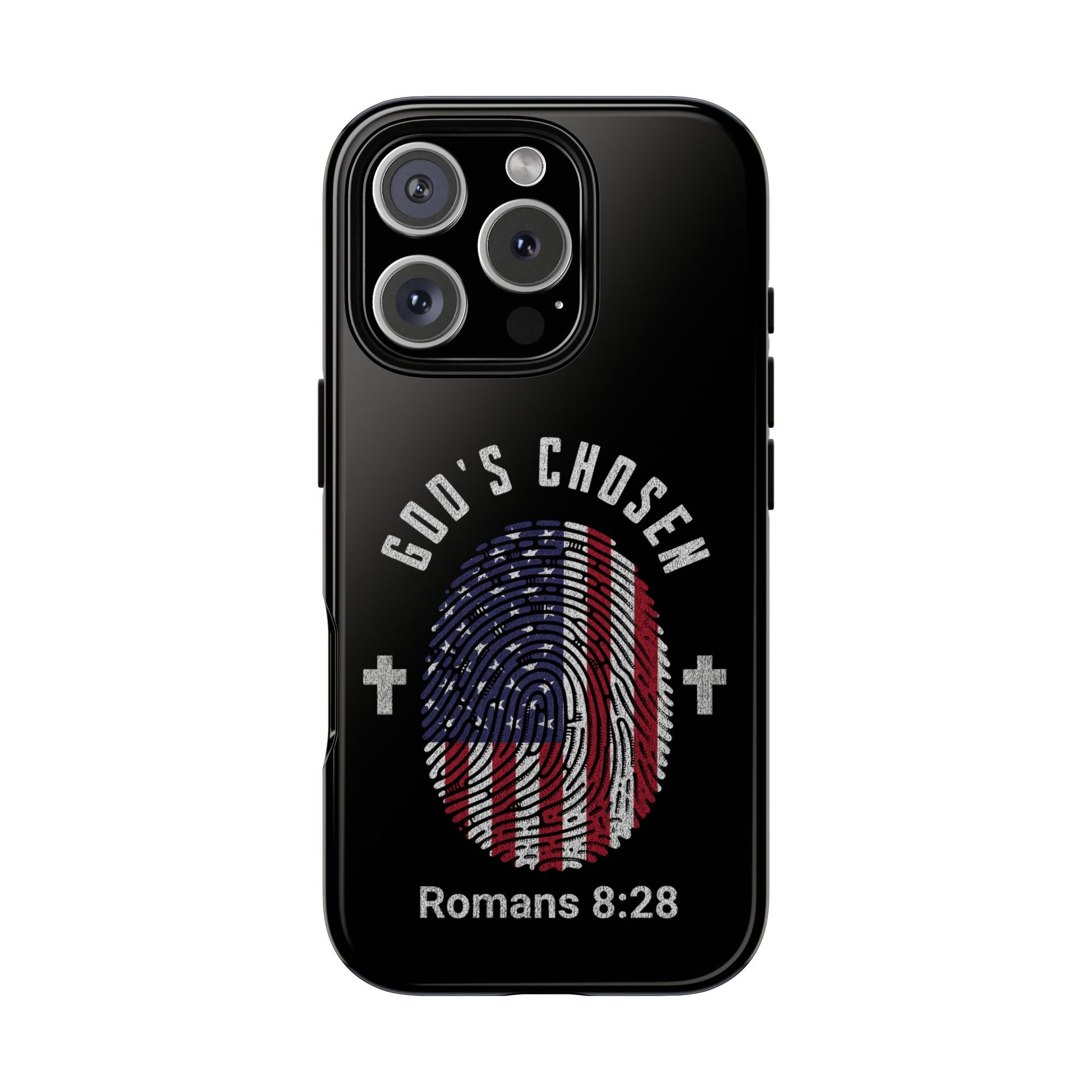 Christian Phone Case, Tough Cases for God’s Chosen, USA Flag Design, Inspirational Gift, Romans 8:28