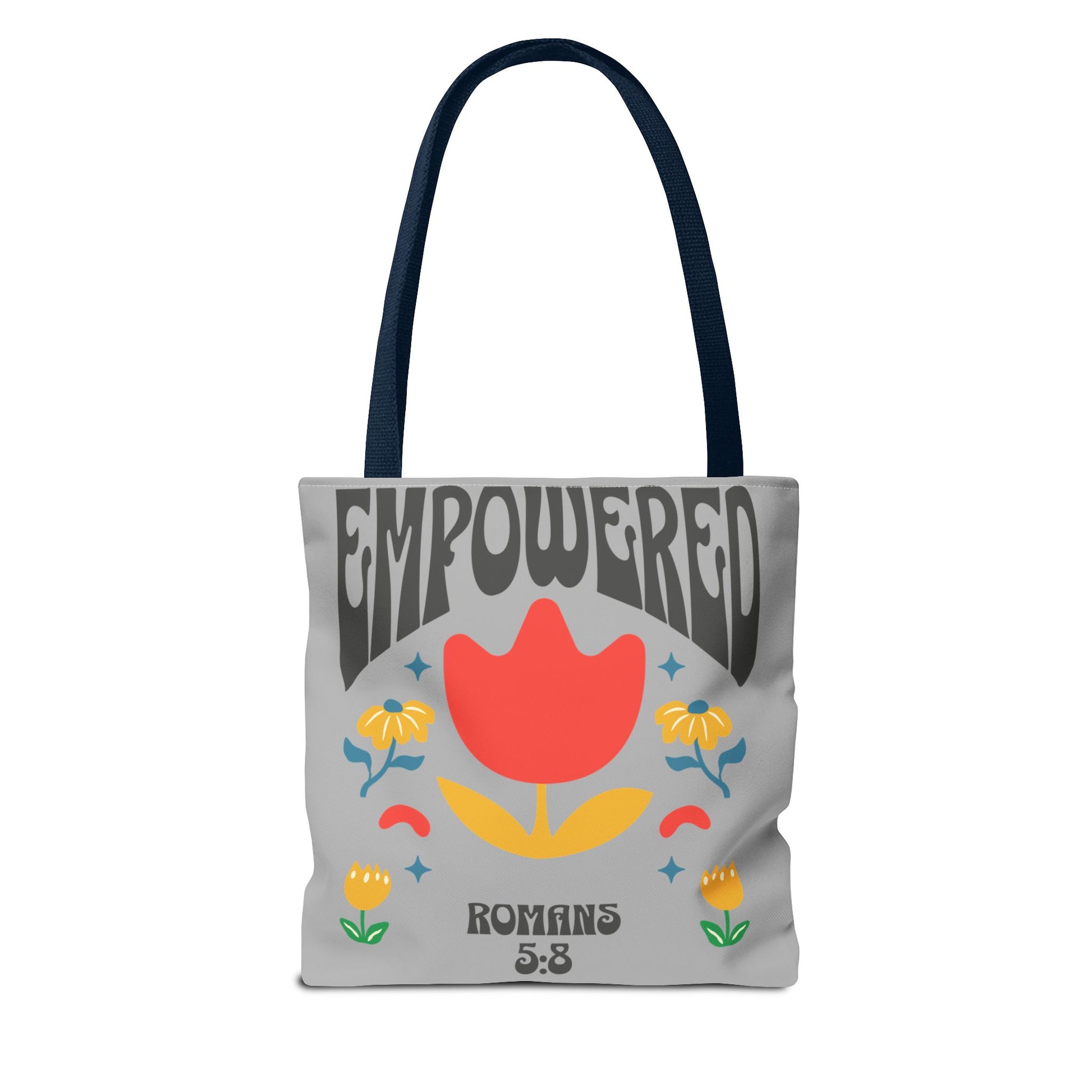 Empowered Floral Tote Bag | Inspirational Canvas Bag for Everyday | Romans 5:8 | Gift for Women, Motivational, Church, Travel