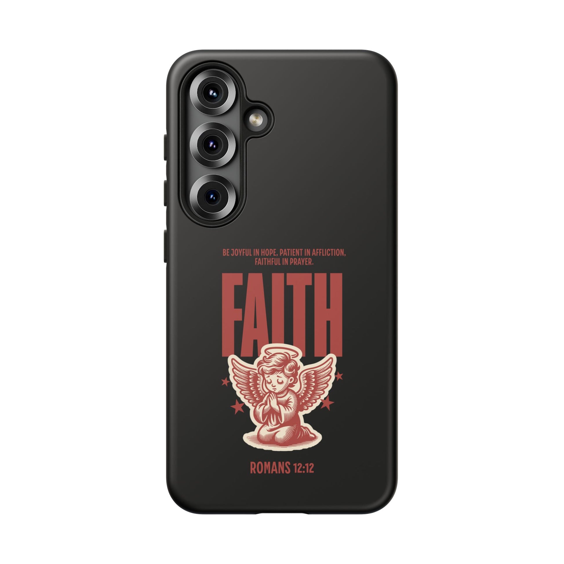 Faith-Inspired Tough Phone Case, Angel Phone Cover, Inspirational Mobile Protector, Christian Gift, Romans 12:12 Decor