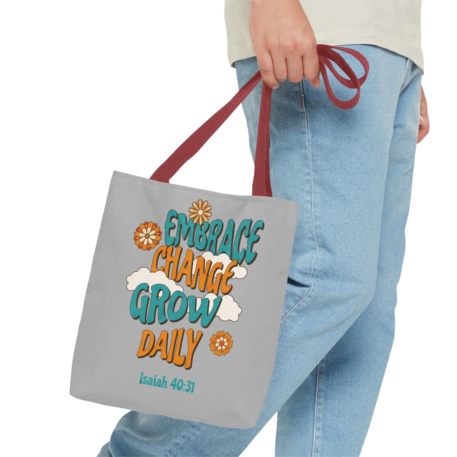 Inspirational Tote Bag, Motivational Bag, Embrace Change Gift, Daily Growth Tote, Christian Quotes Accessory