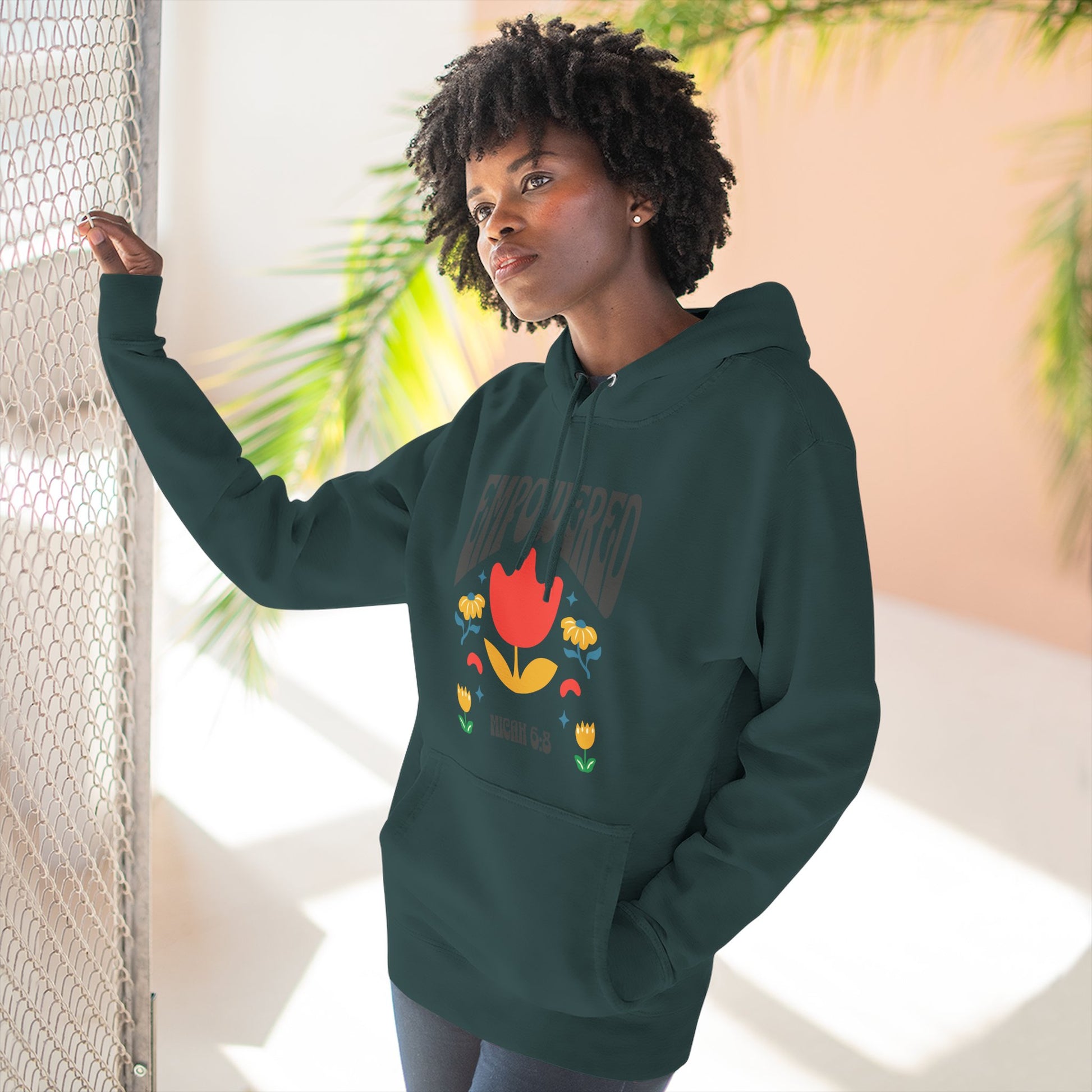 Empowered Flower Graphic Hoodie, Inspirational Fleece Sweatshirt for Women, Cozy Gift for Mother's Day, Self-Care Apparel, Positive Vibes