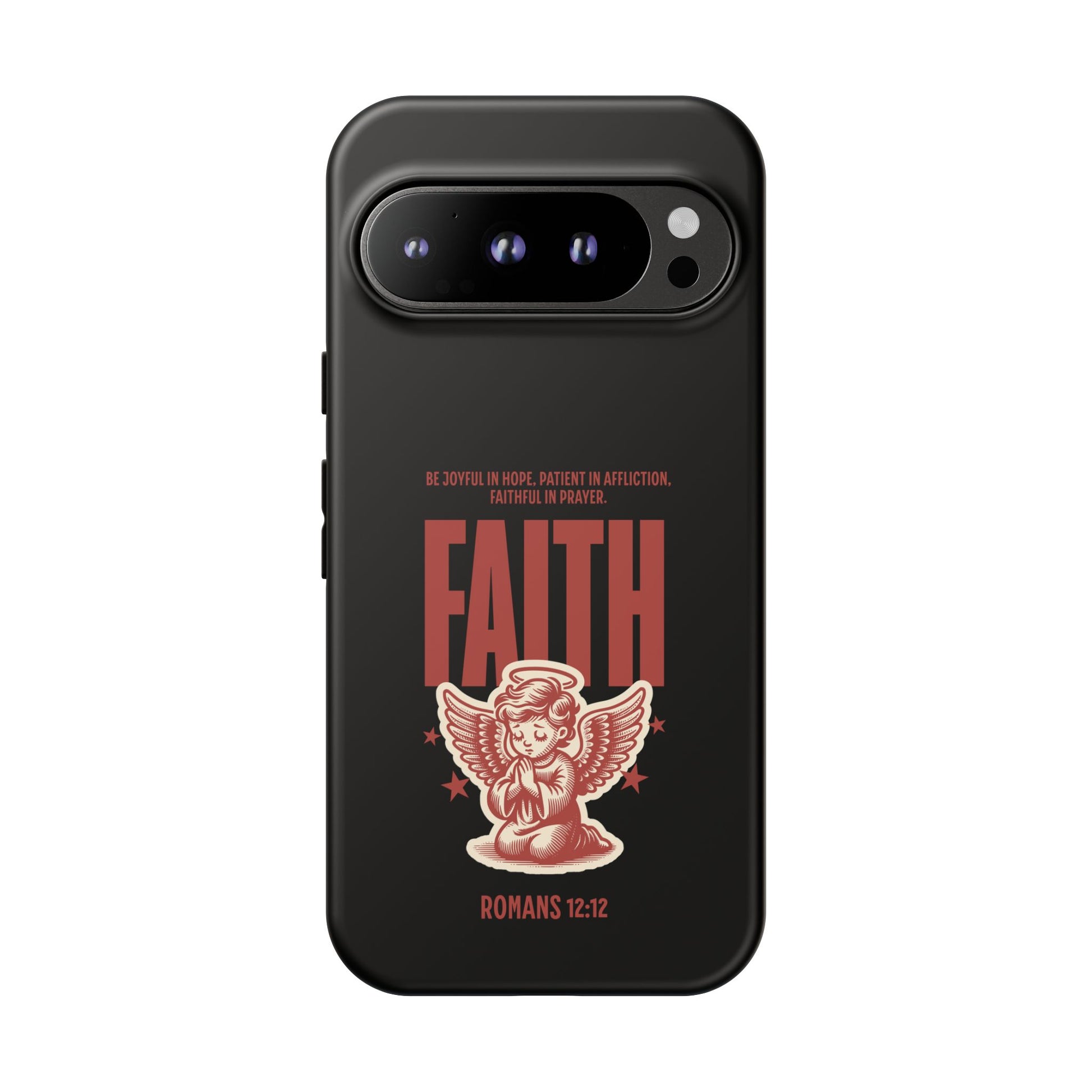 Faith-Inspired Tough Phone Case, Angel Phone Cover, Inspirational Mobile Protector, Christian Gift, Romans 12:12 Decor