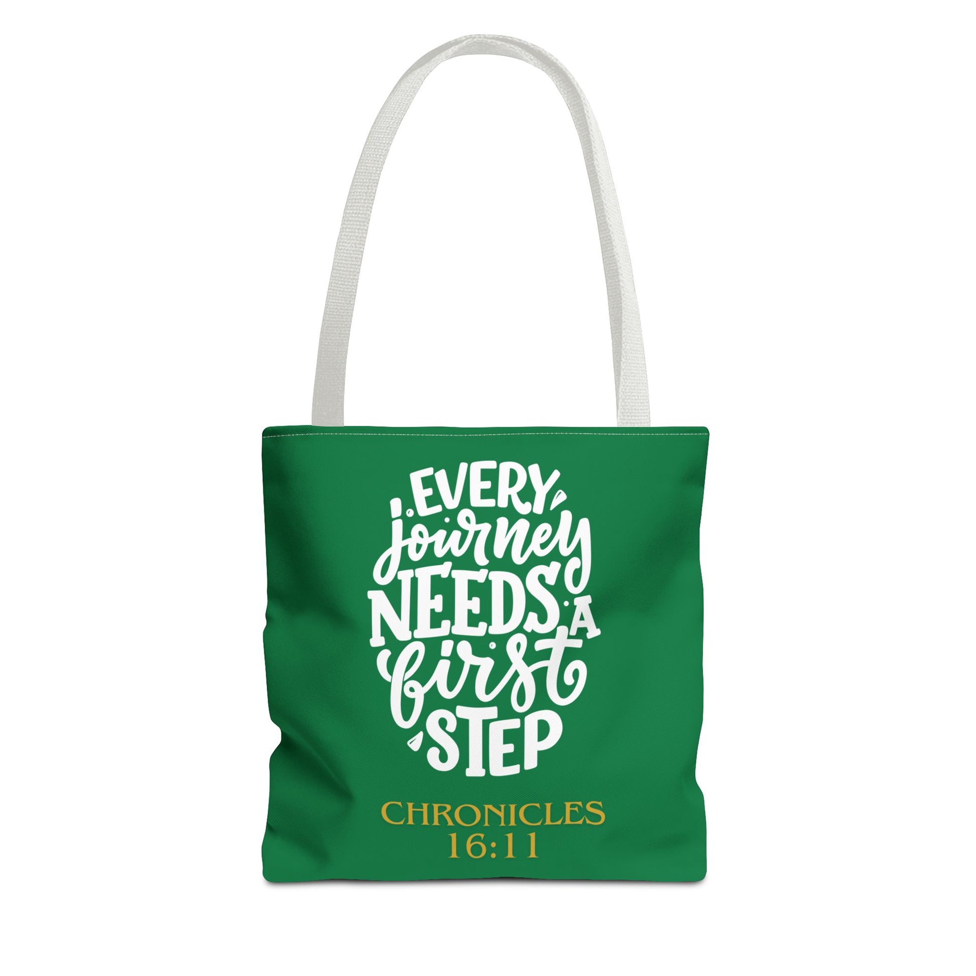 Inspirational Tote Bag - Every Journey Needs a First Step, Motivational Gift, Bible Verse, Green Tote, Everyday Use