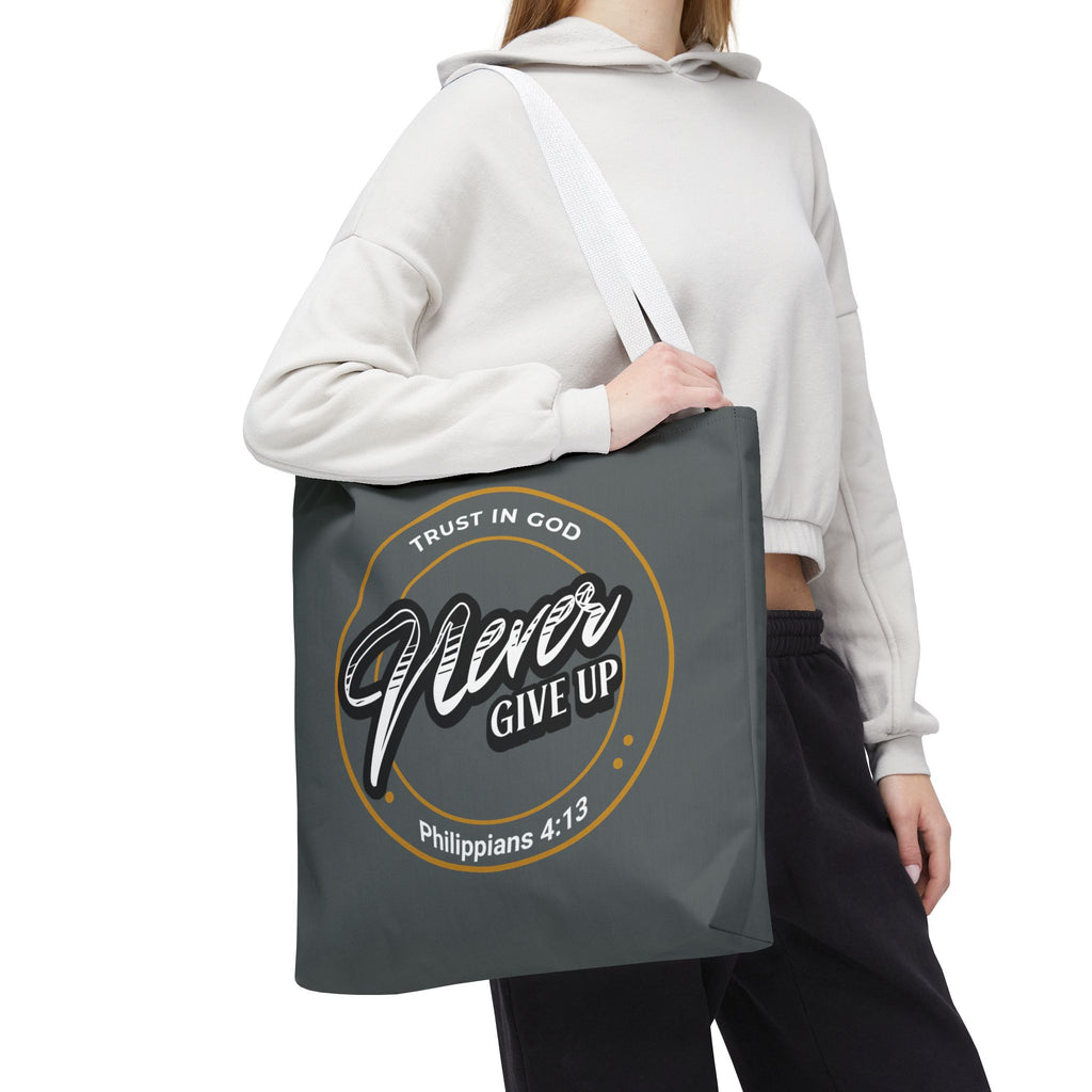 Inspirational Tote Bag, Trust in God, Never Give Up, Bible Verse Bag, Motivational Purse, Christian Gift, Philippians 4:13