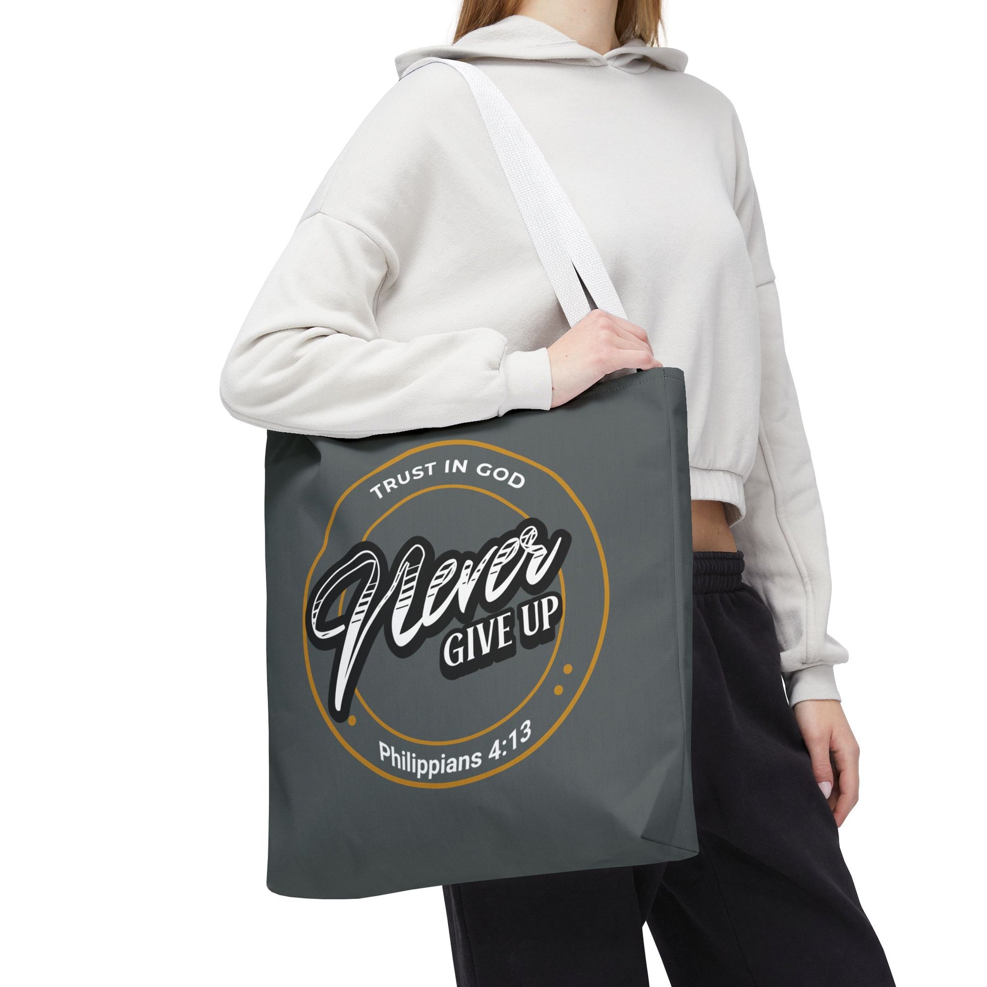 Inspirational Tote Bag, Trust in God, Never Give Up, Bible Verse Bag, Motivational Purse, Christian Gift, Philippians 4:13
