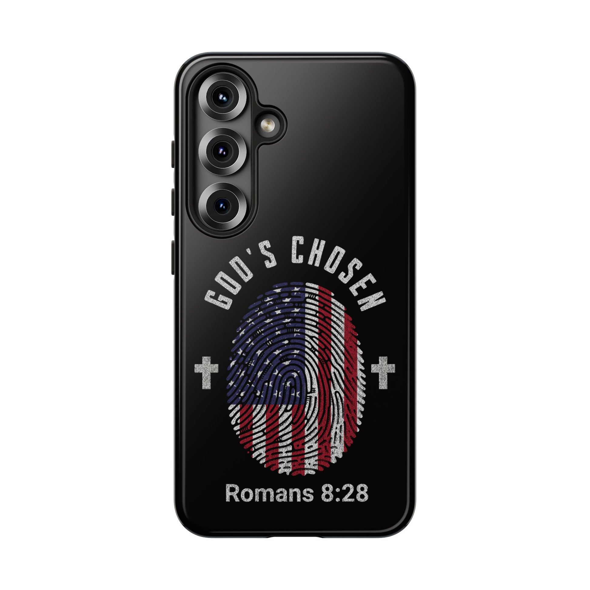 Christian Phone Case, Tough Cases for God’s Chosen, USA Flag Design, Inspirational Gift, Romans 8:28