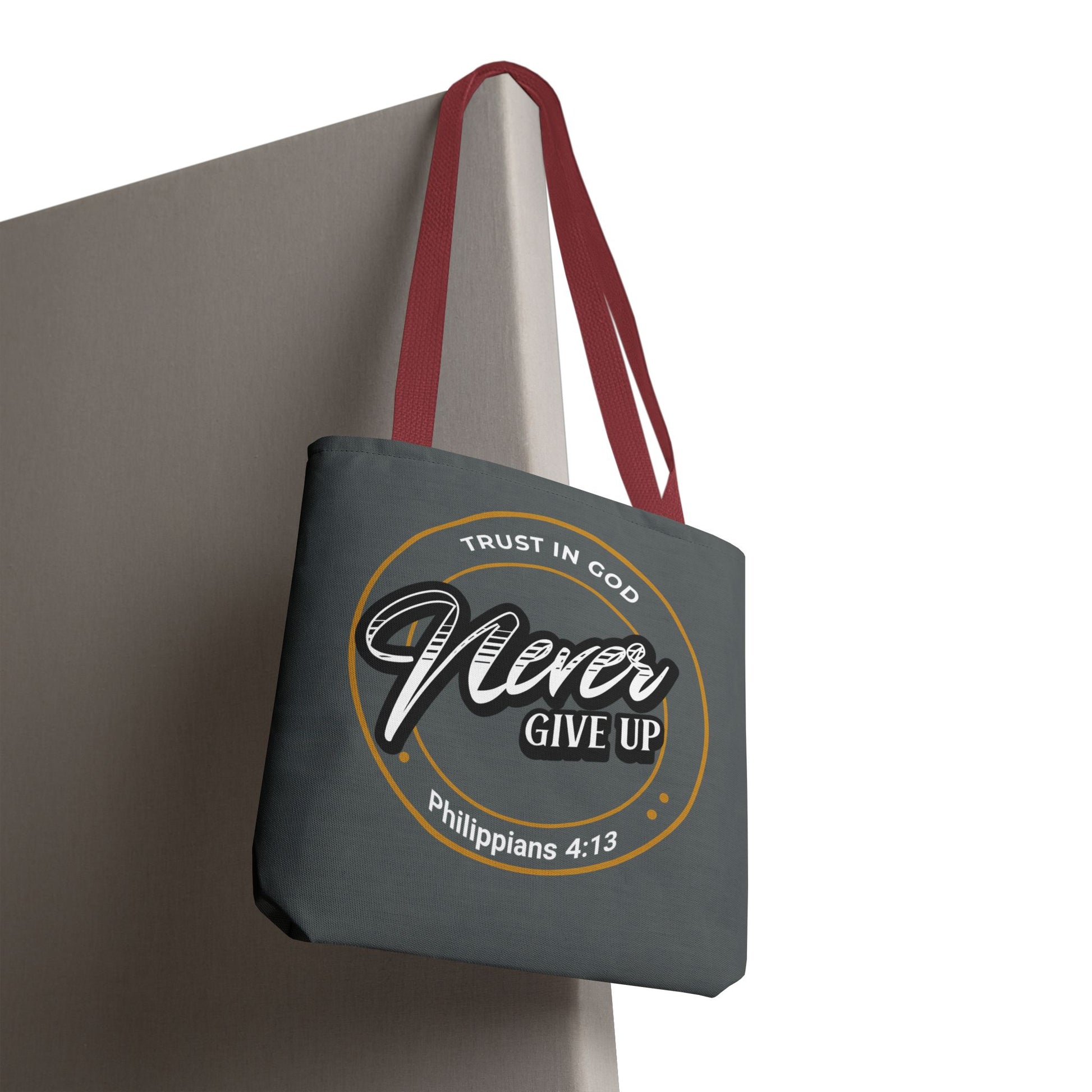 Inspirational Tote Bag, Trust in God, Never Give Up, Bible Verse Bag, Motivational Purse, Christian Gift, Philippians 4:13