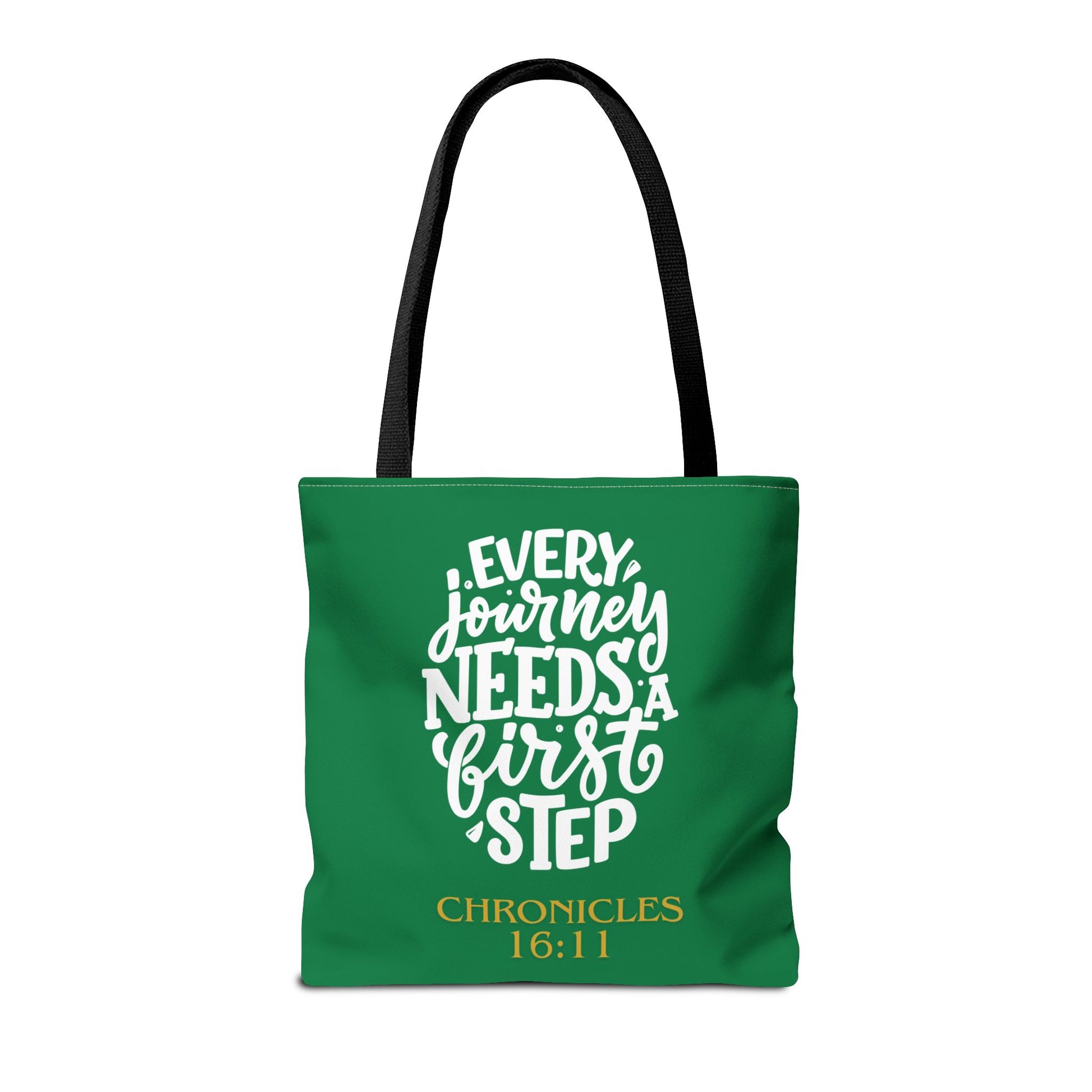 Inspirational Tote Bag - Every Journey Needs a First Step, Motivational Gift, Bible Verse, Green Tote, Everyday Use