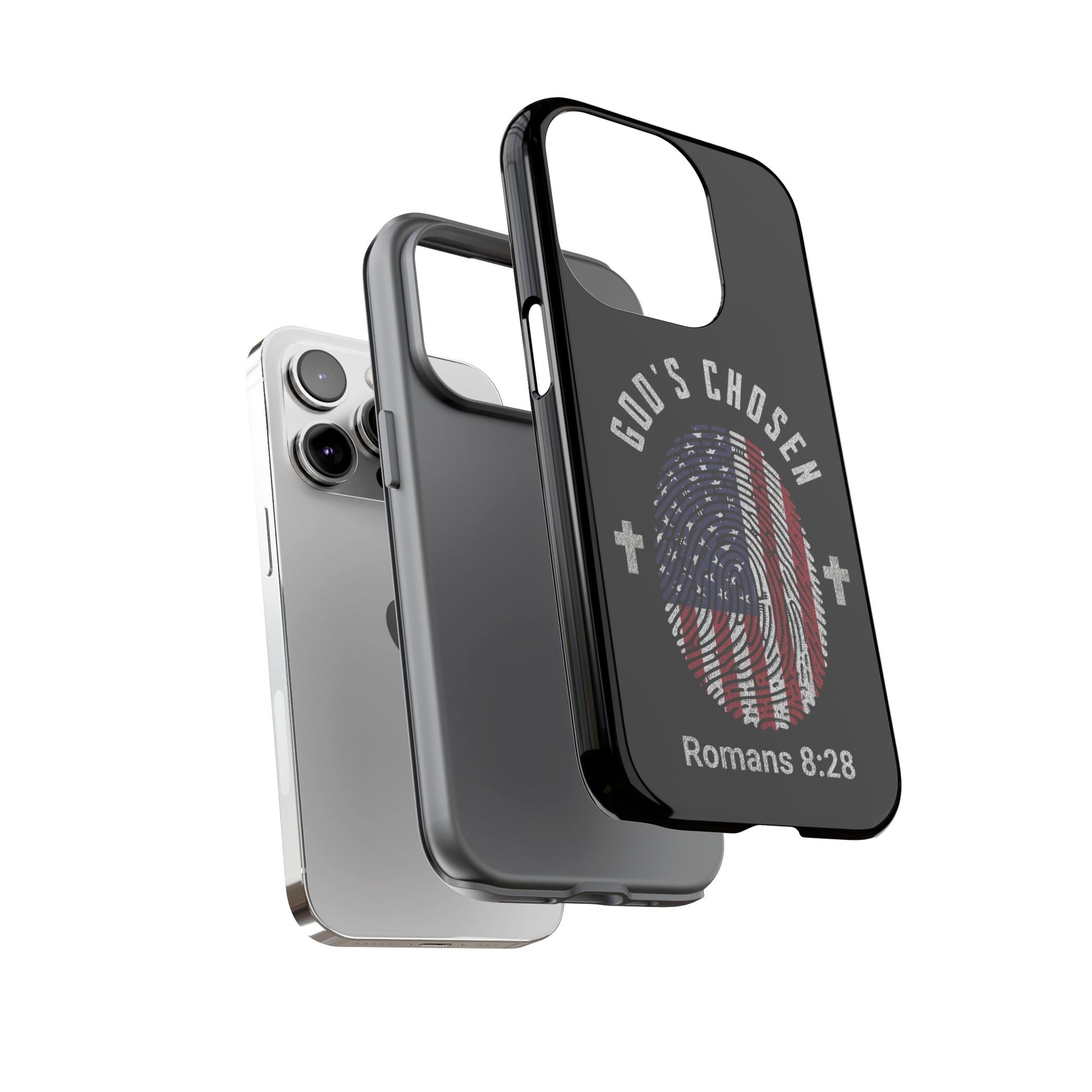 Christian Phone Case, Tough Cases for God’s Chosen, USA Flag Design, Inspirational Gift, Romans 8:28