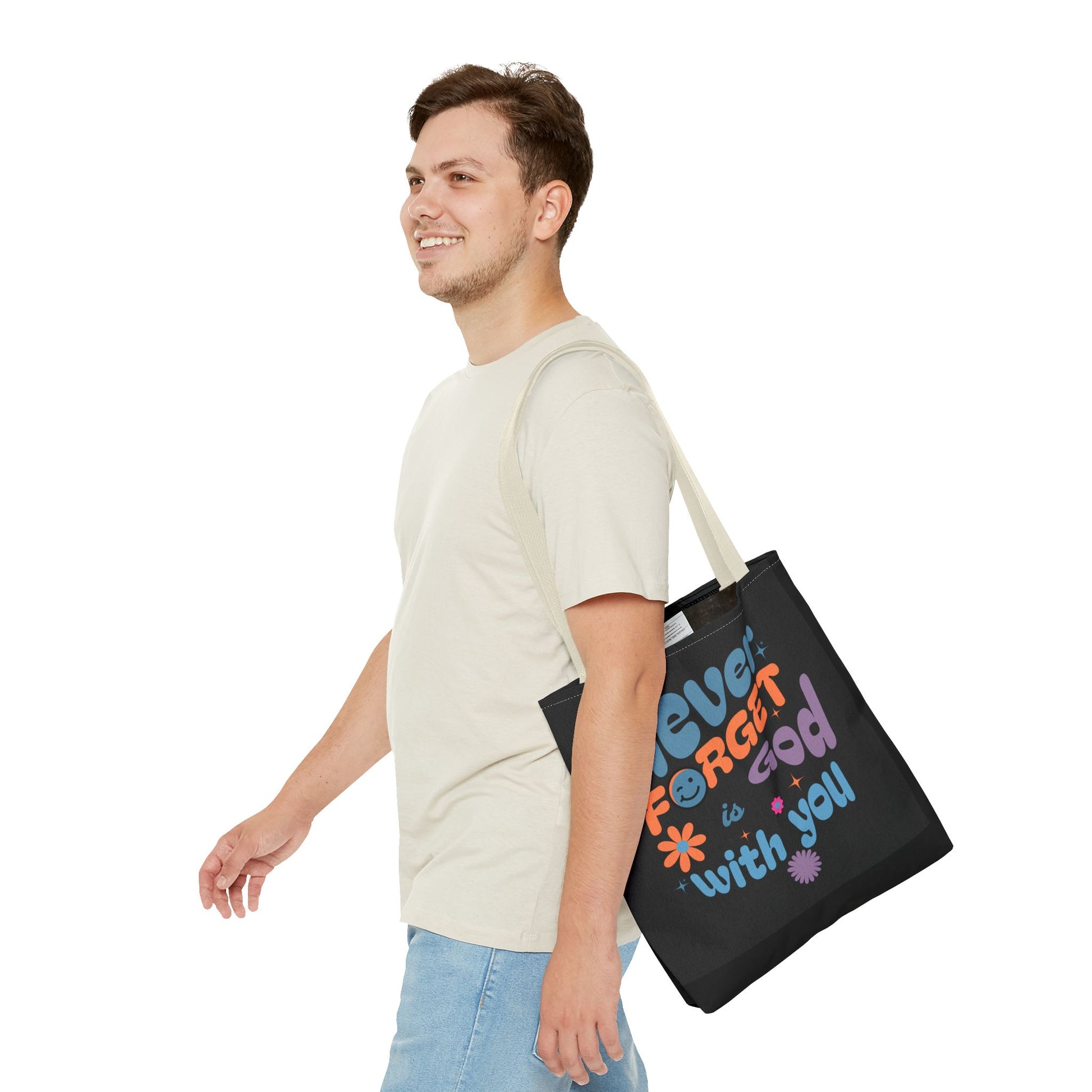 Inspirational Tote Bag - "Never Forget God is with You" - Motivational Gift, Faith-Based, Everyday Use, Shopping Bag, Church Bag, [...]