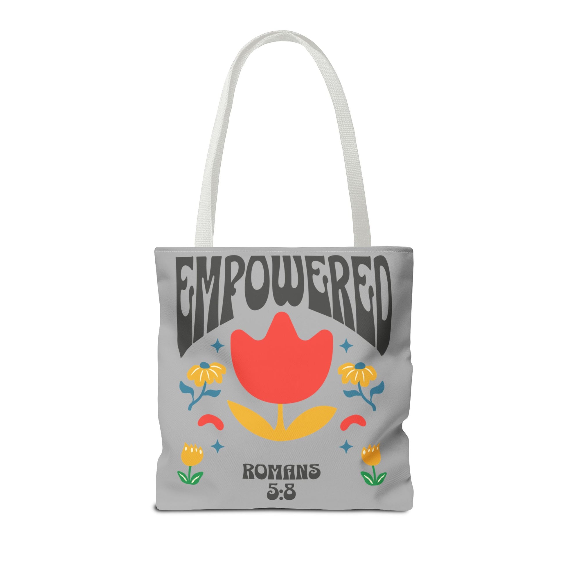 Empowered Floral Tote Bag | Inspirational Canvas Bag for Everyday | Romans 5:8 | Gift for Women, Motivational, Church, Travel