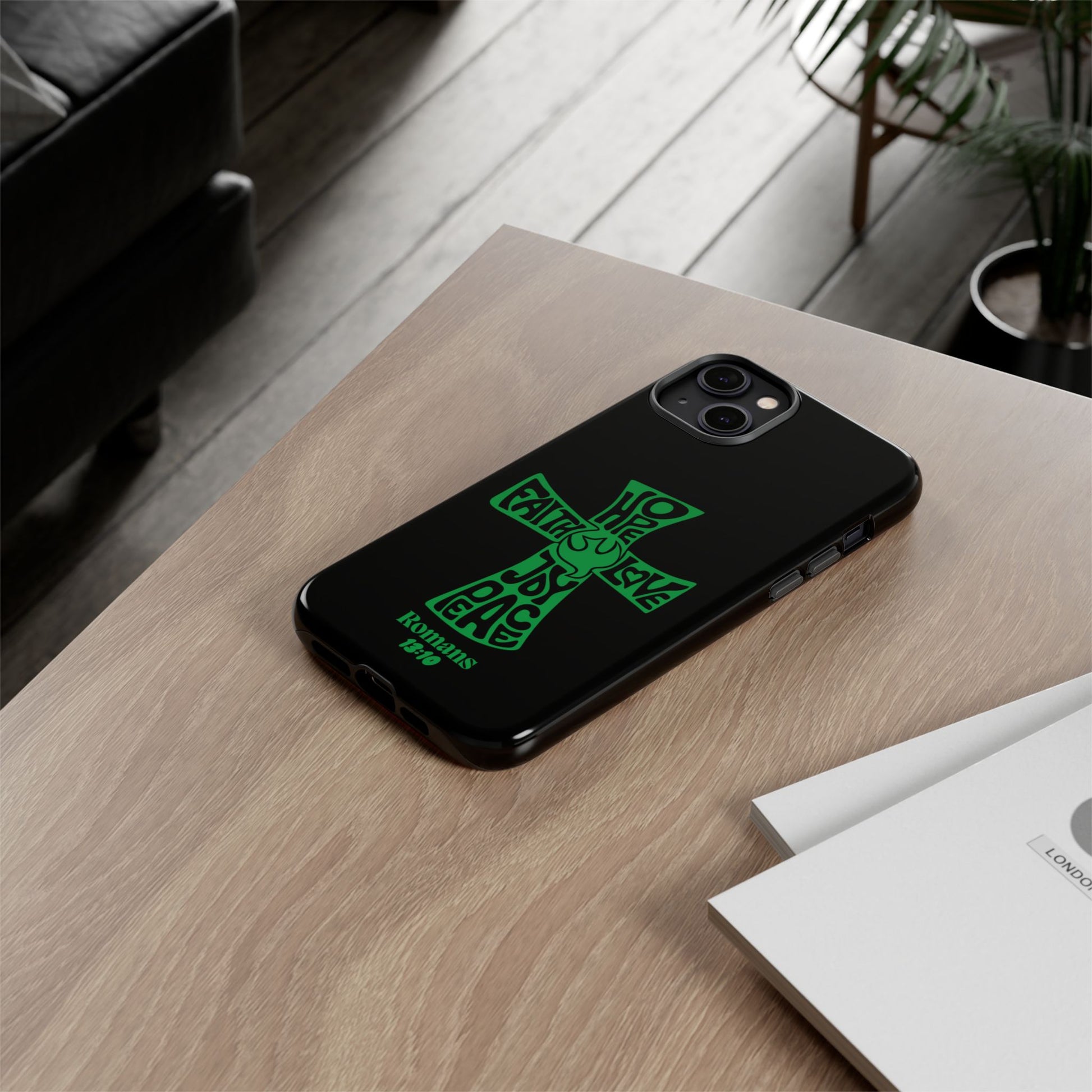 ⭐ Green Cross Design Phone Case – Faith & Renewal