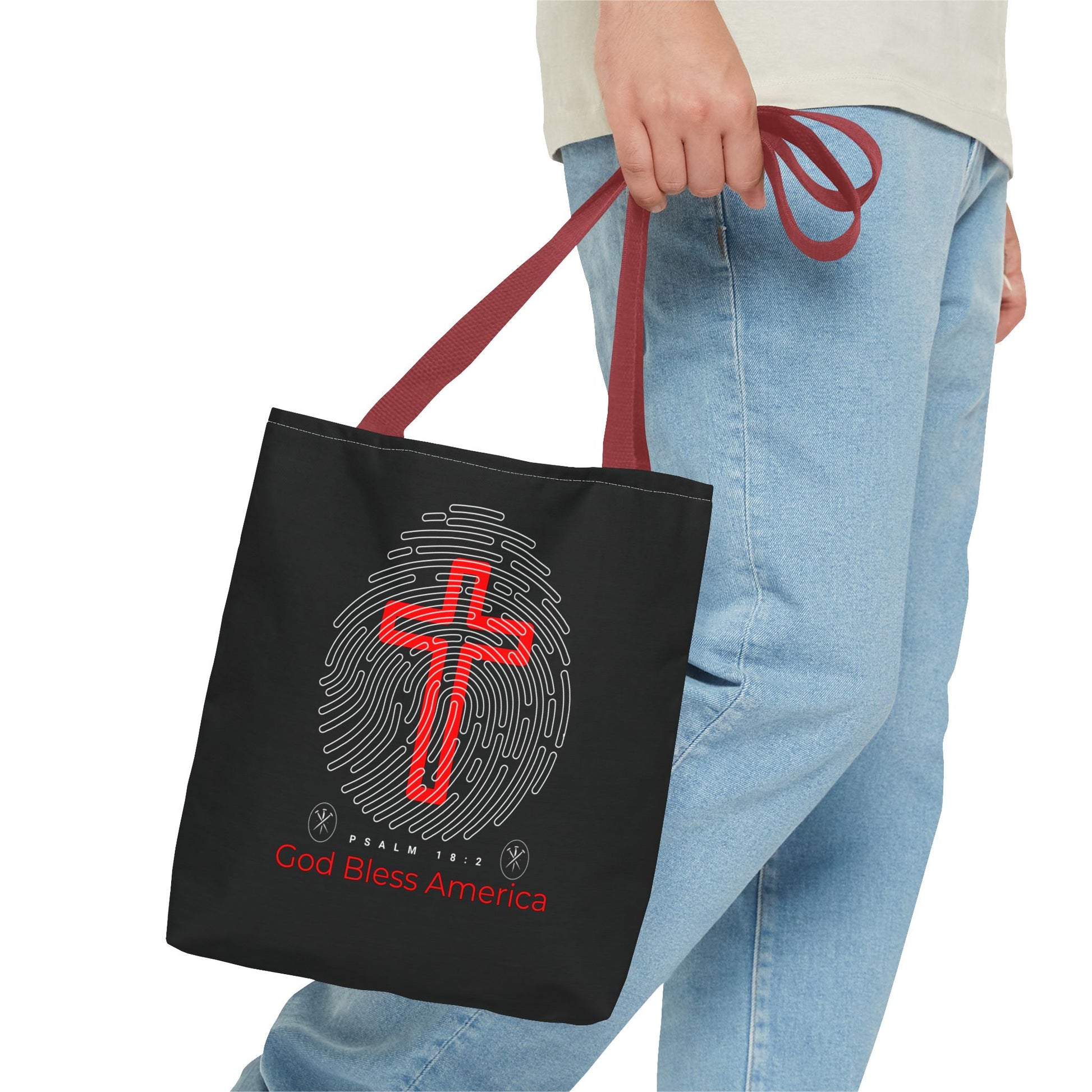 Faith-Inspired Tote Bag, Cross Design, God Bless America, Christian Gift, Spiritual Tote, Everyday Use, Religious Shopper