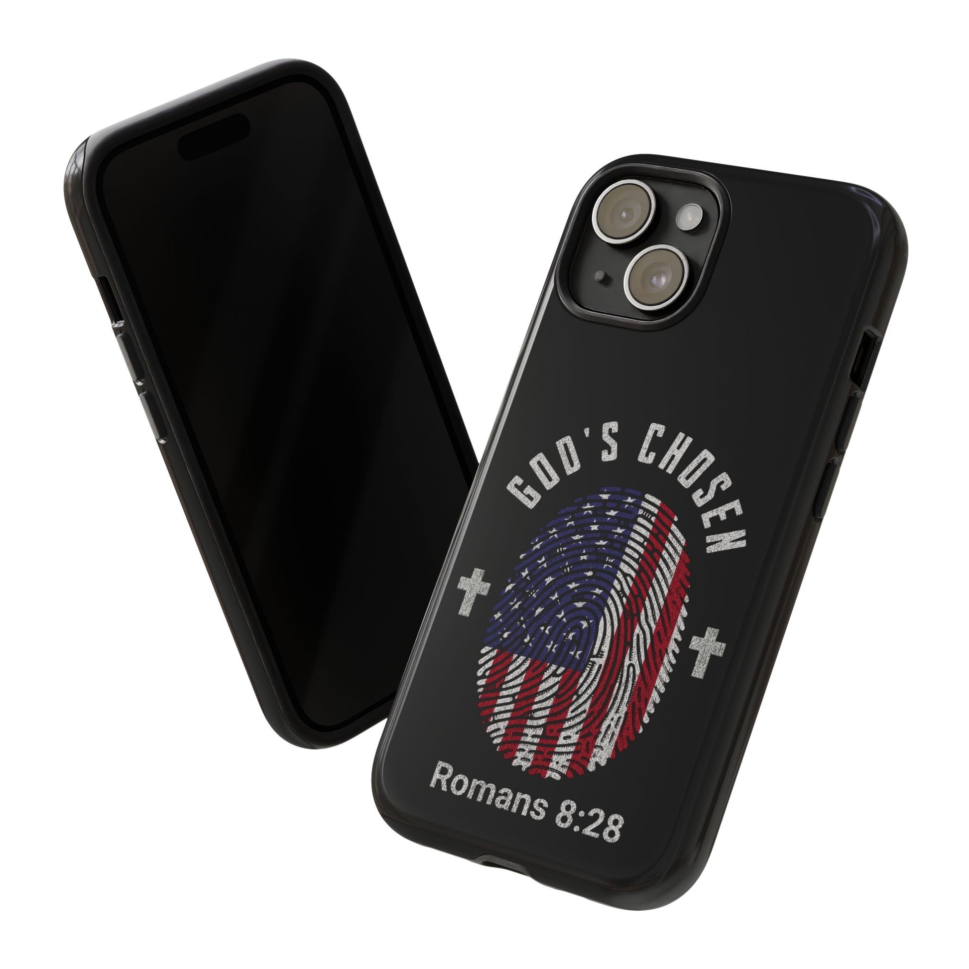 Christian Phone Case, Tough Cases for God’s Chosen, USA Flag Design, Inspirational Gift, Romans 8:28