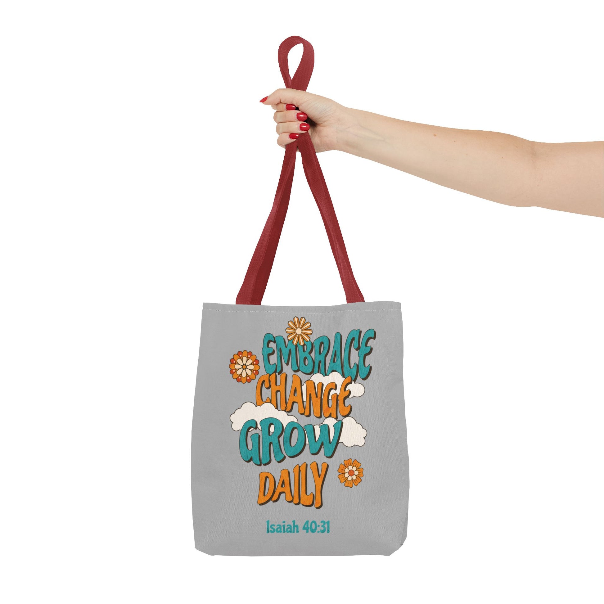 Inspirational Tote Bag, Motivational Bag, Embrace Change Gift, Daily Growth Tote, Christian Quotes Accessory