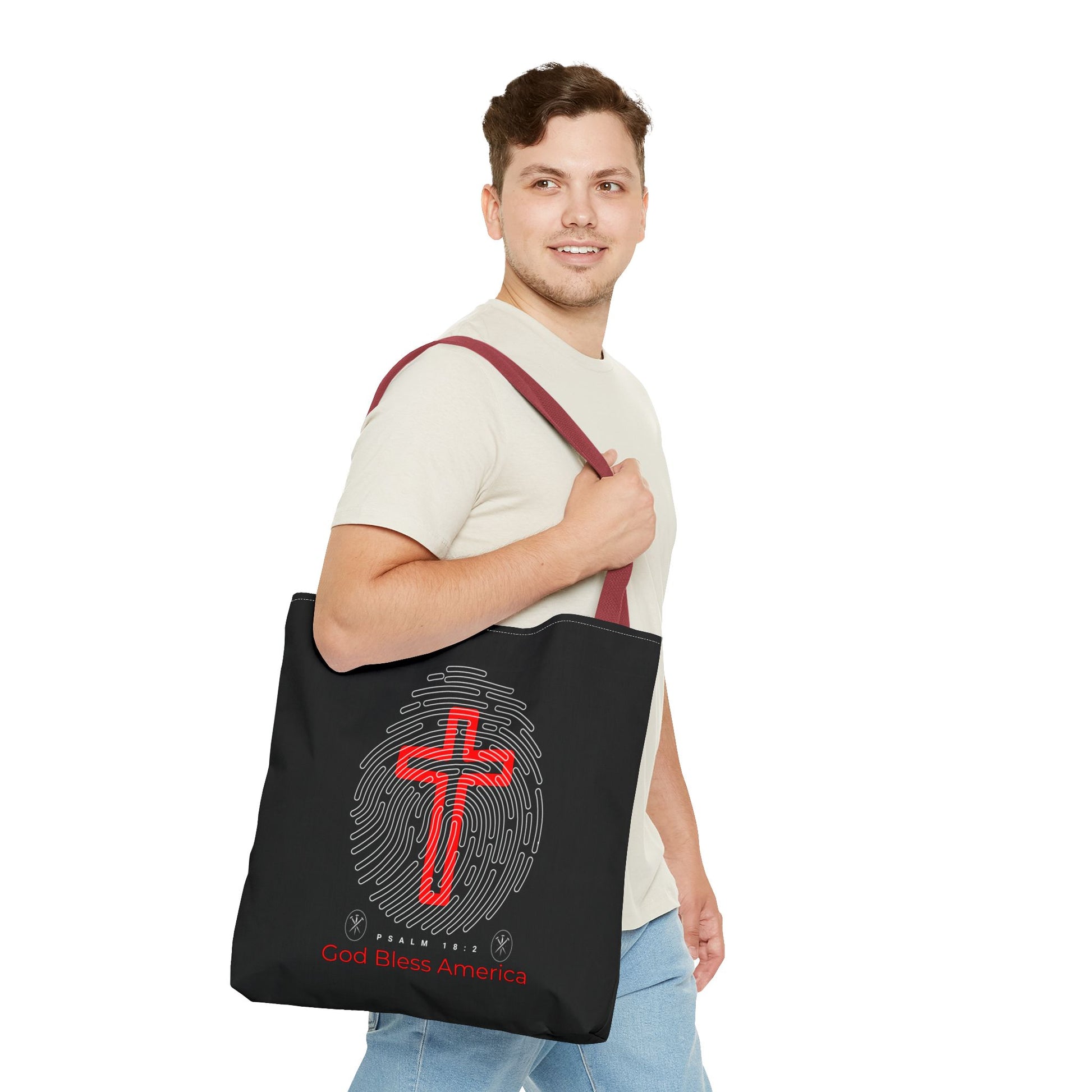 Faith-Inspired Tote Bag, Cross Design, God Bless America, Christian Gift, Spiritual Tote, Everyday Use, Religious Shopper