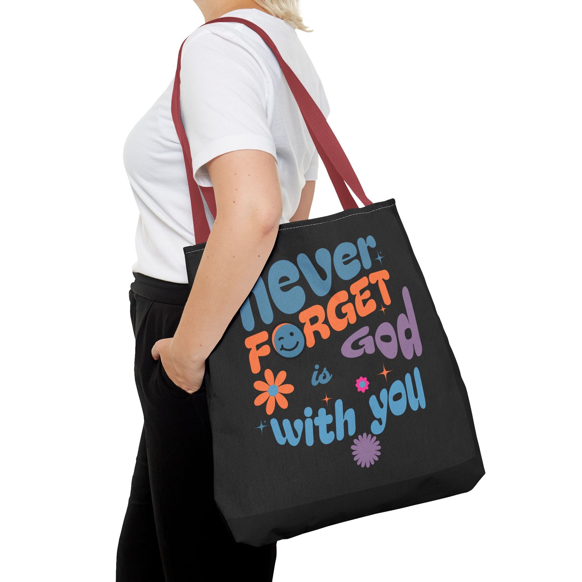Inspirational Tote Bag - "Never Forget God is with You" - Motivational Gift, Faith-Based, Everyday Use, Shopping Bag, Church Bag, [...]