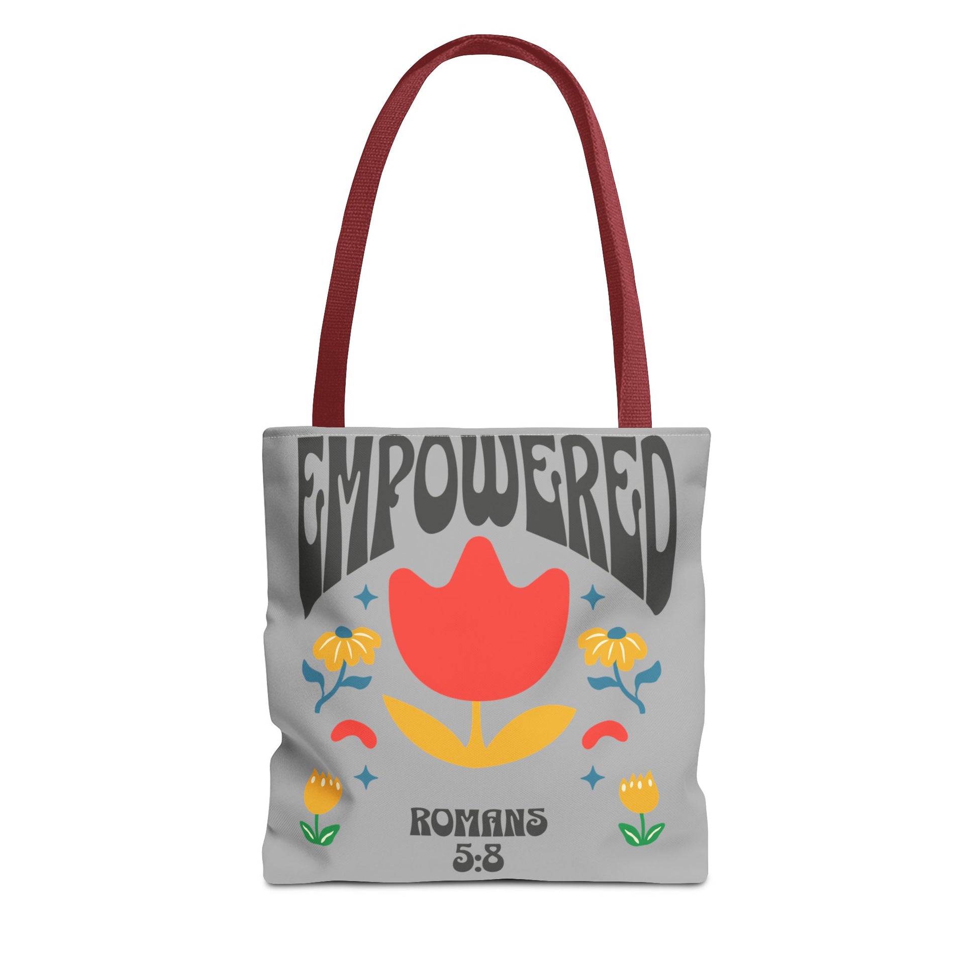 Empowered Floral Tote Bag | Inspirational Canvas Bag for Everyday | Romans 5:8 | Gift for Women, Motivational, Church, Travel
