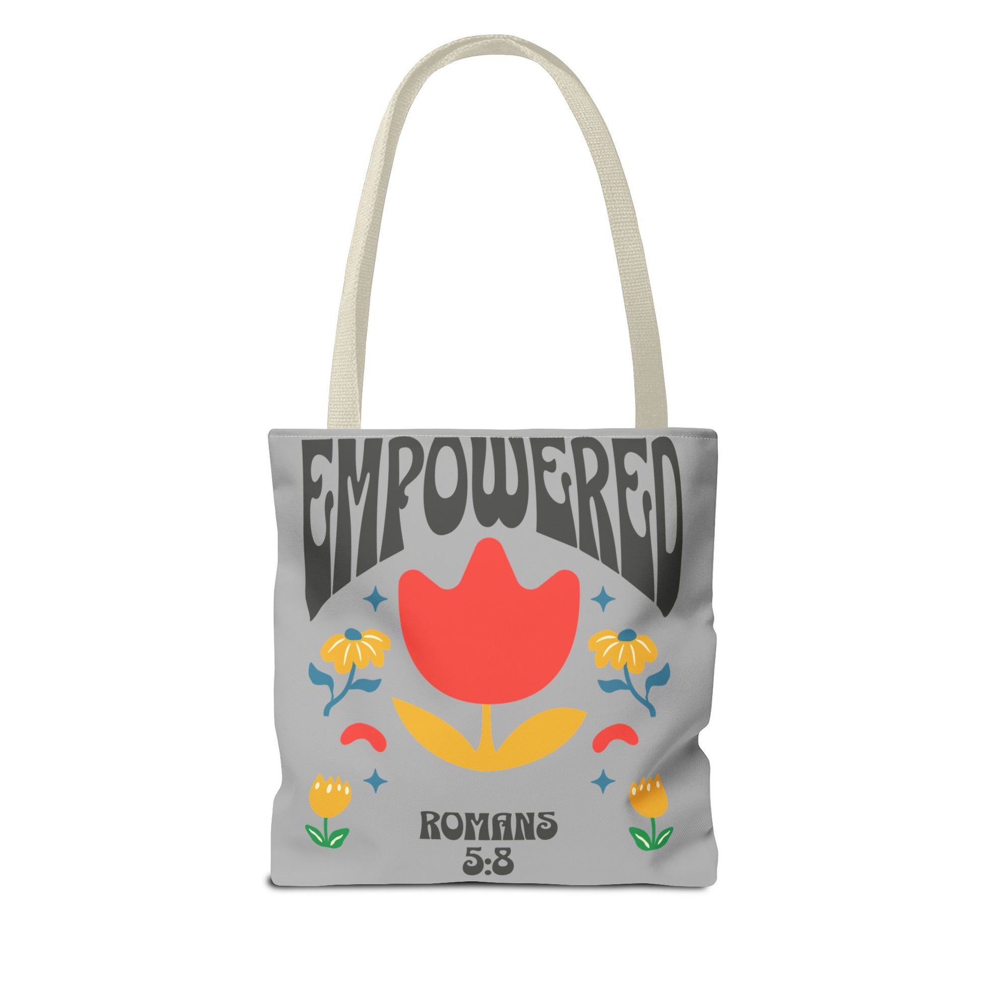 Empowered Floral Tote Bag | Inspirational Canvas Bag for Everyday | Romans 5:8 | Gift for Women, Motivational, Church, Travel