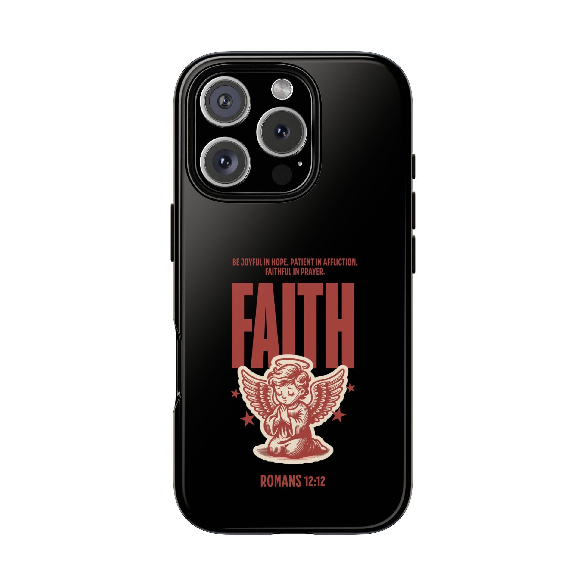 Faith-Inspired Tough Phone Case, Angel Phone Cover, Inspirational Mobile Protector, Christian Gift, Romans 12:12 Decor