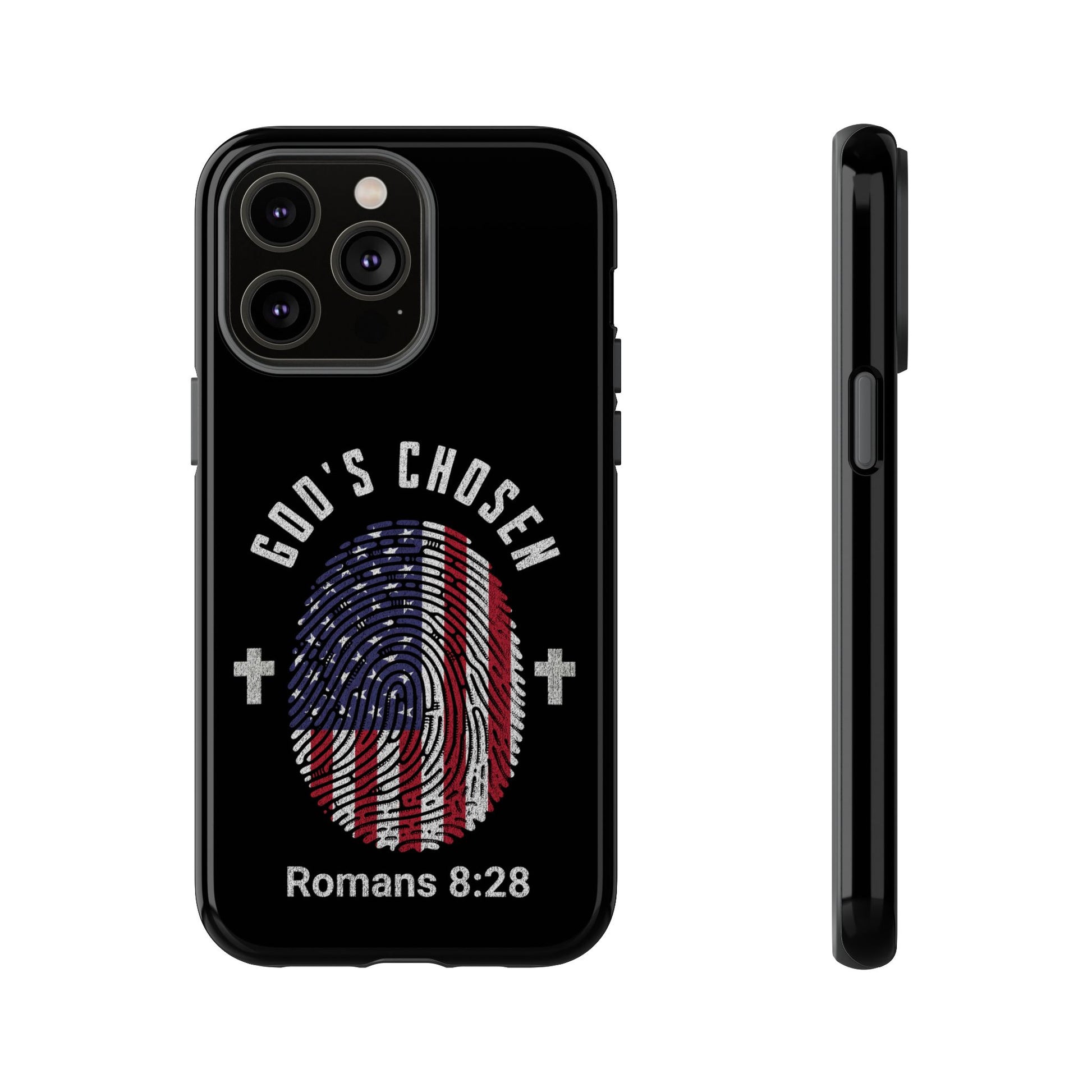 Christian Phone Case, Tough Cases for God’s Chosen, USA Flag Design, Inspirational Gift, Romans 8:28