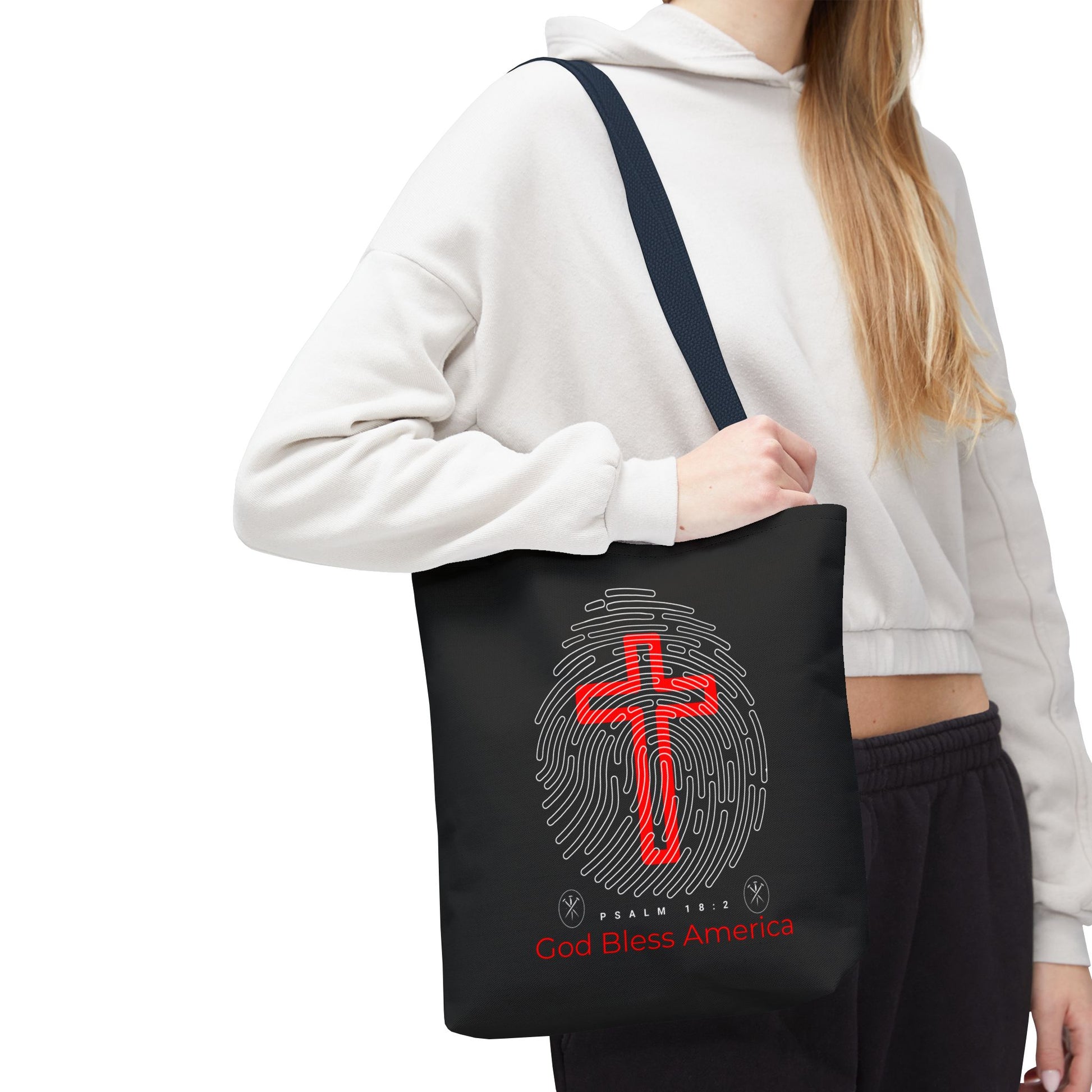 Faith-Inspired Tote Bag, Cross Design, God Bless America, Christian Gift, Spiritual Tote, Everyday Use, Religious Shopper
