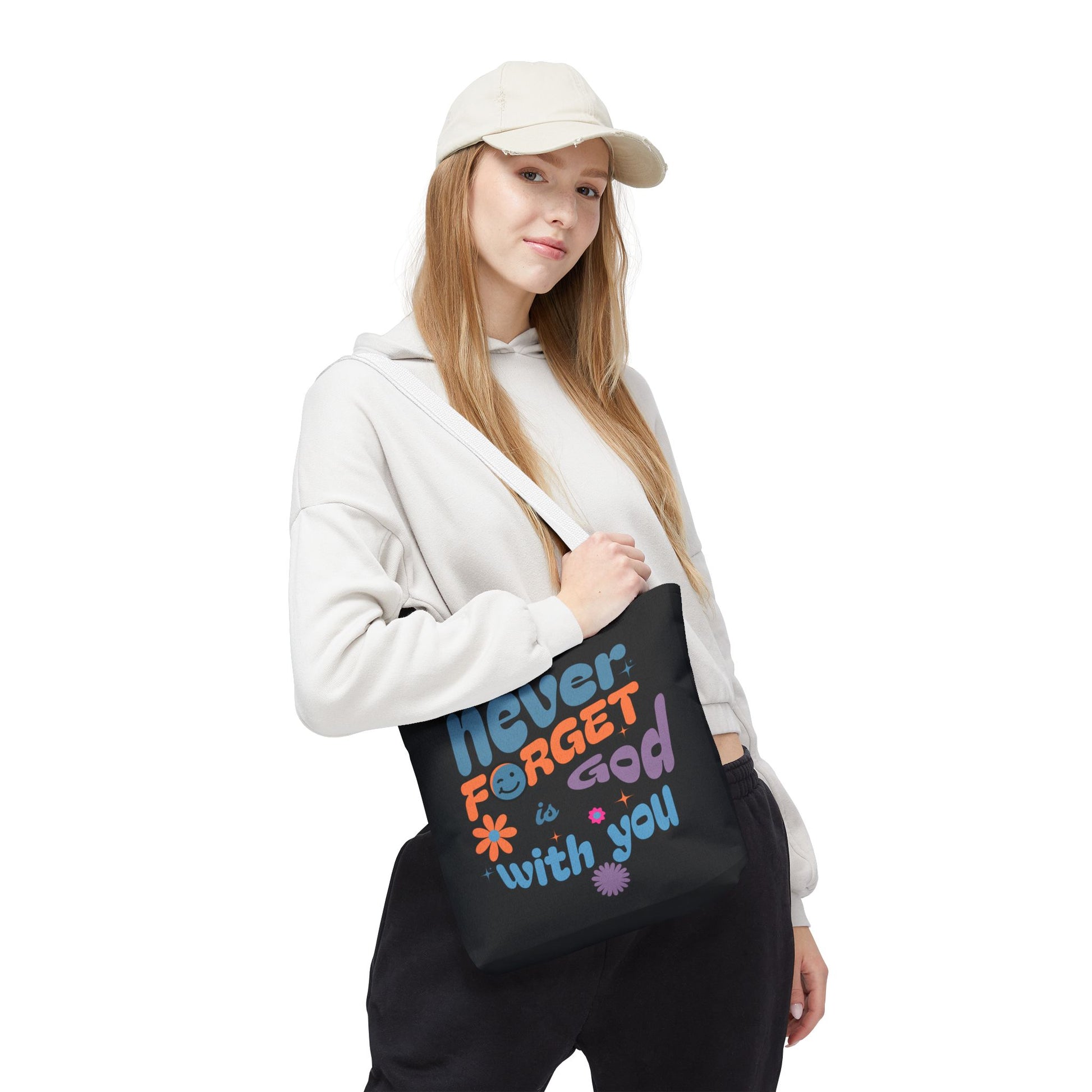 Inspirational Tote Bag - "Never Forget God is with You" - Motivational Gift, Faith-Based, Everyday Use, Shopping Bag, Church Bag, [...]