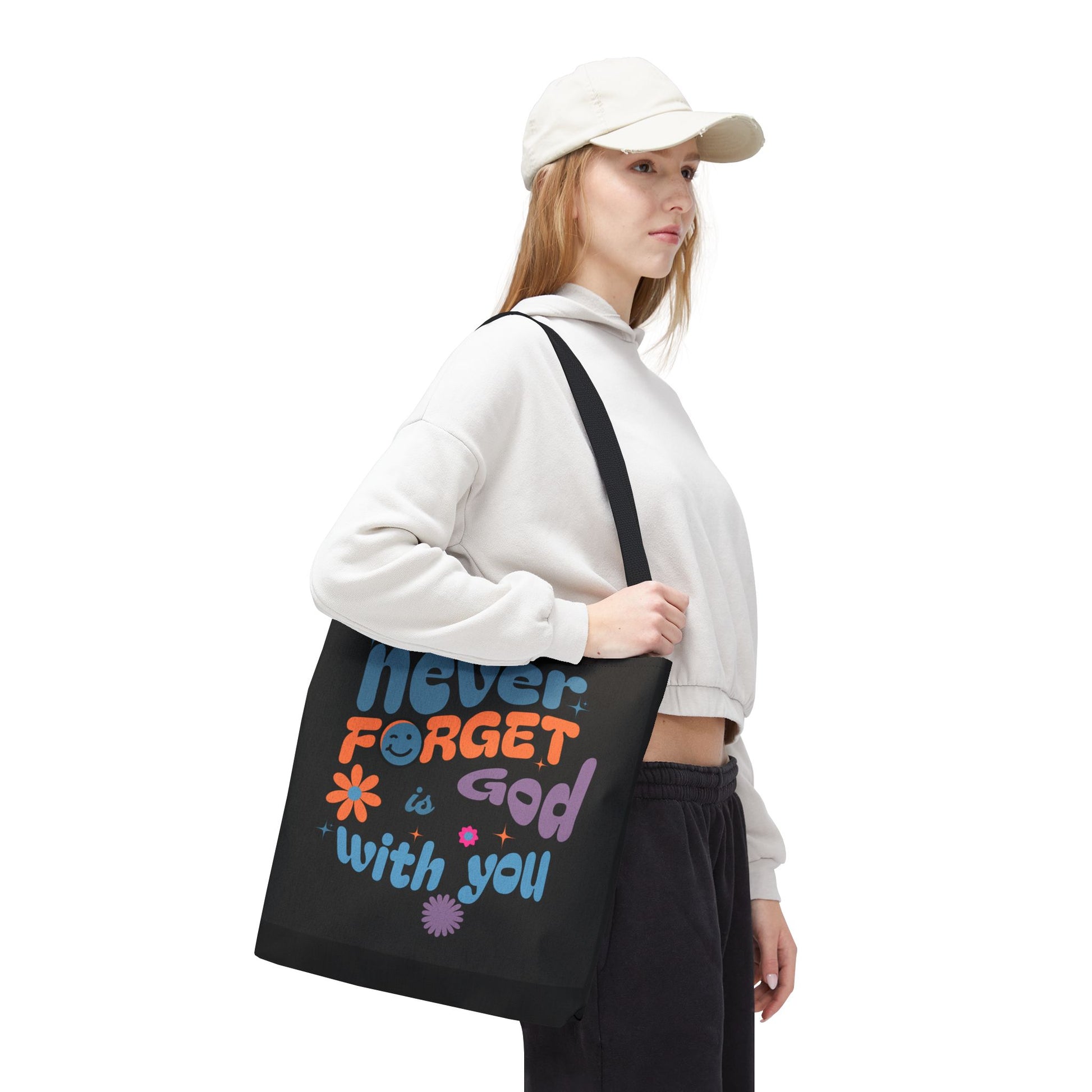 Inspirational Tote Bag - "Never Forget God is with You" - Motivational Gift, Faith-Based, Everyday Use, Shopping Bag, Church Bag, [...]