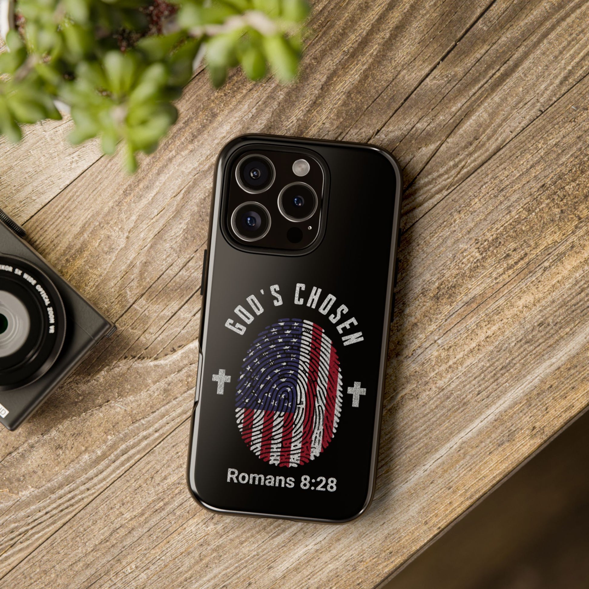 Christian Phone Case, Tough Cases for God’s Chosen, USA Flag Design, Inspirational Gift, Romans 8:28