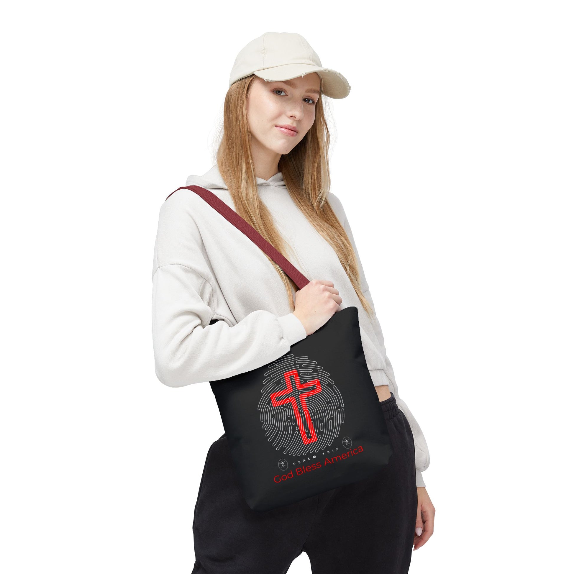 Faith-Inspired Tote Bag, Cross Design, God Bless America, Christian Gift, Spiritual Tote, Everyday Use, Religious Shopper