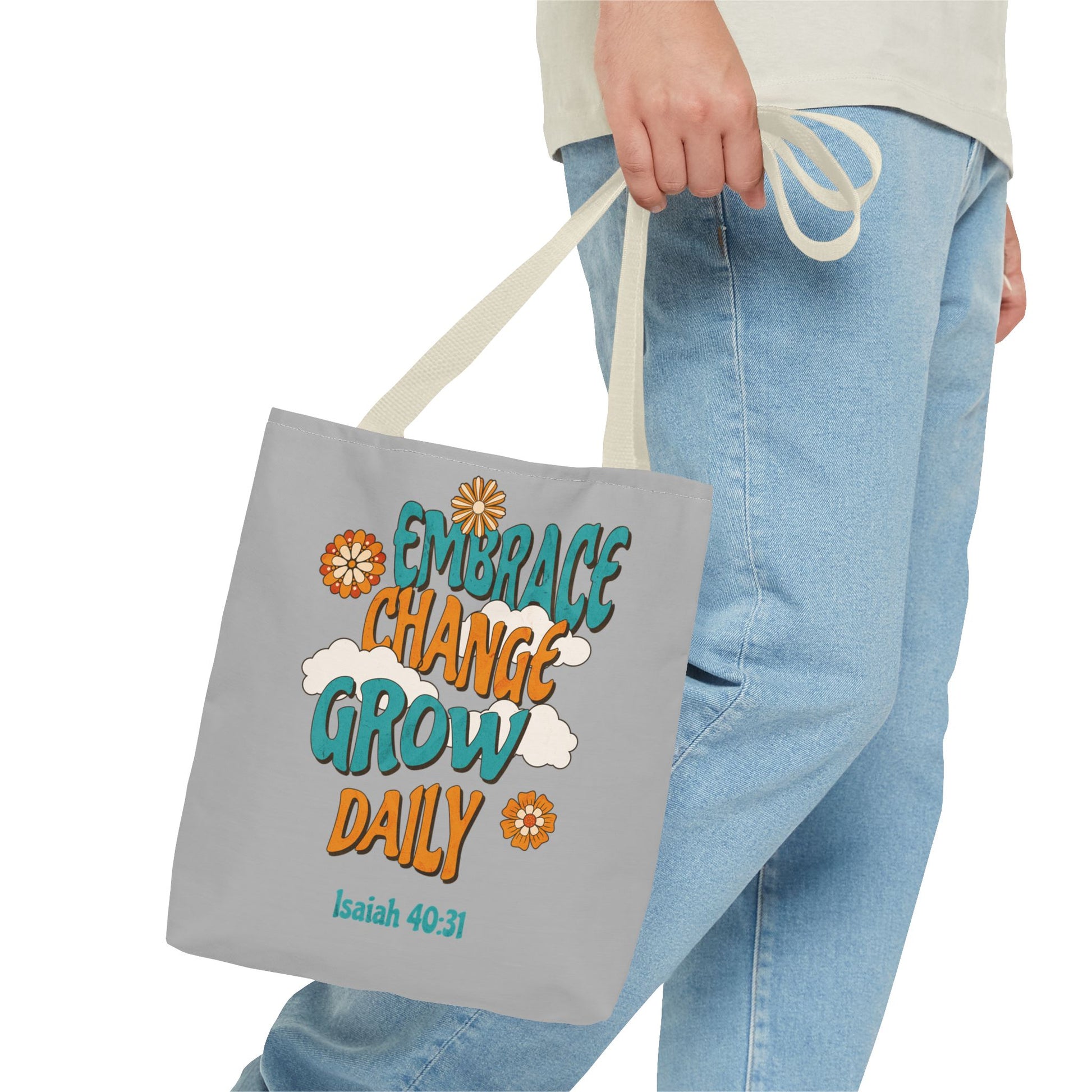 Inspirational Tote Bag, Motivational Bag, Embrace Change Gift, Daily Growth Tote, Christian Quotes Accessory