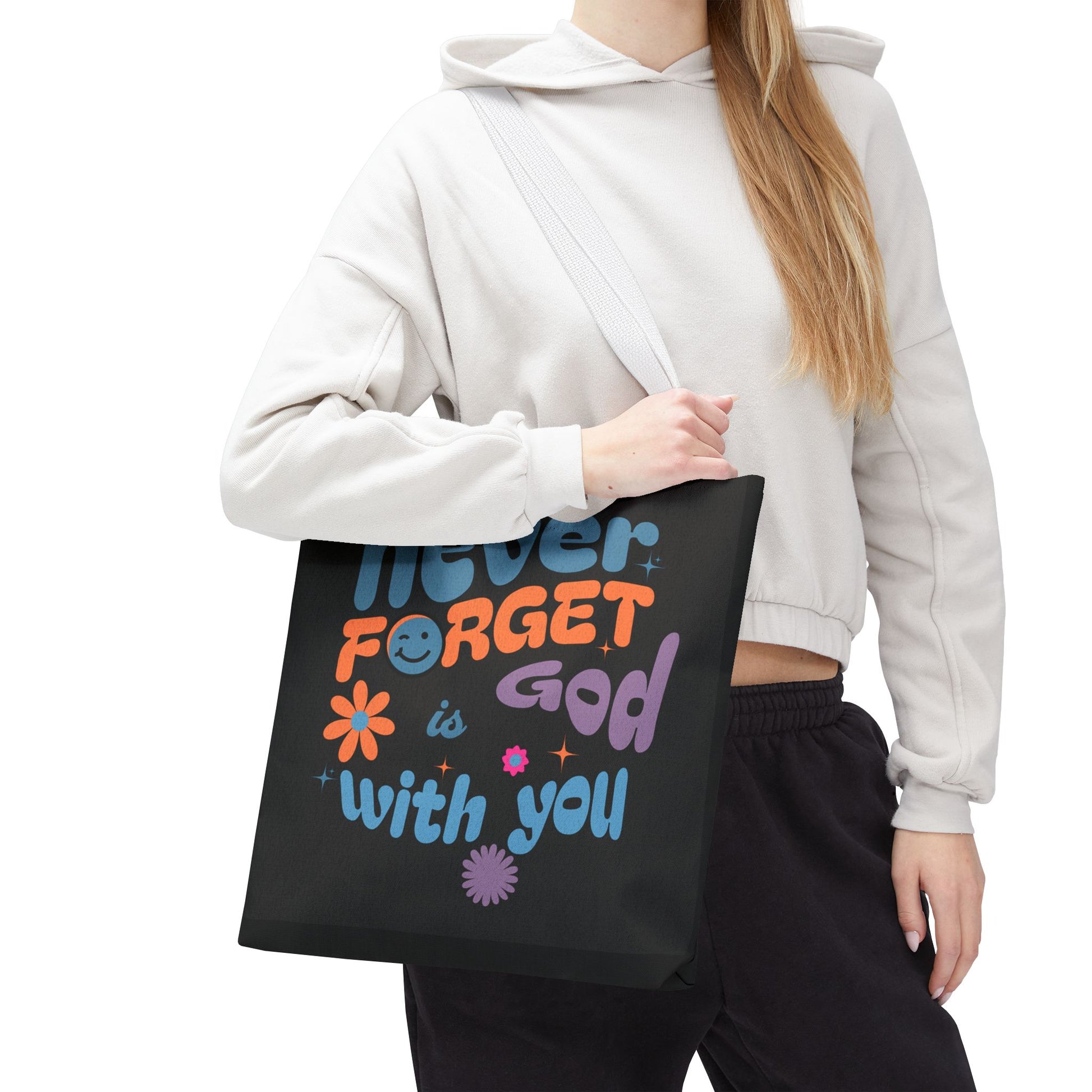 Inspirational Tote Bag - "Never Forget God is with You" - Motivational Gift, Faith-Based, Everyday Use, Shopping Bag, Church Bag, [...]