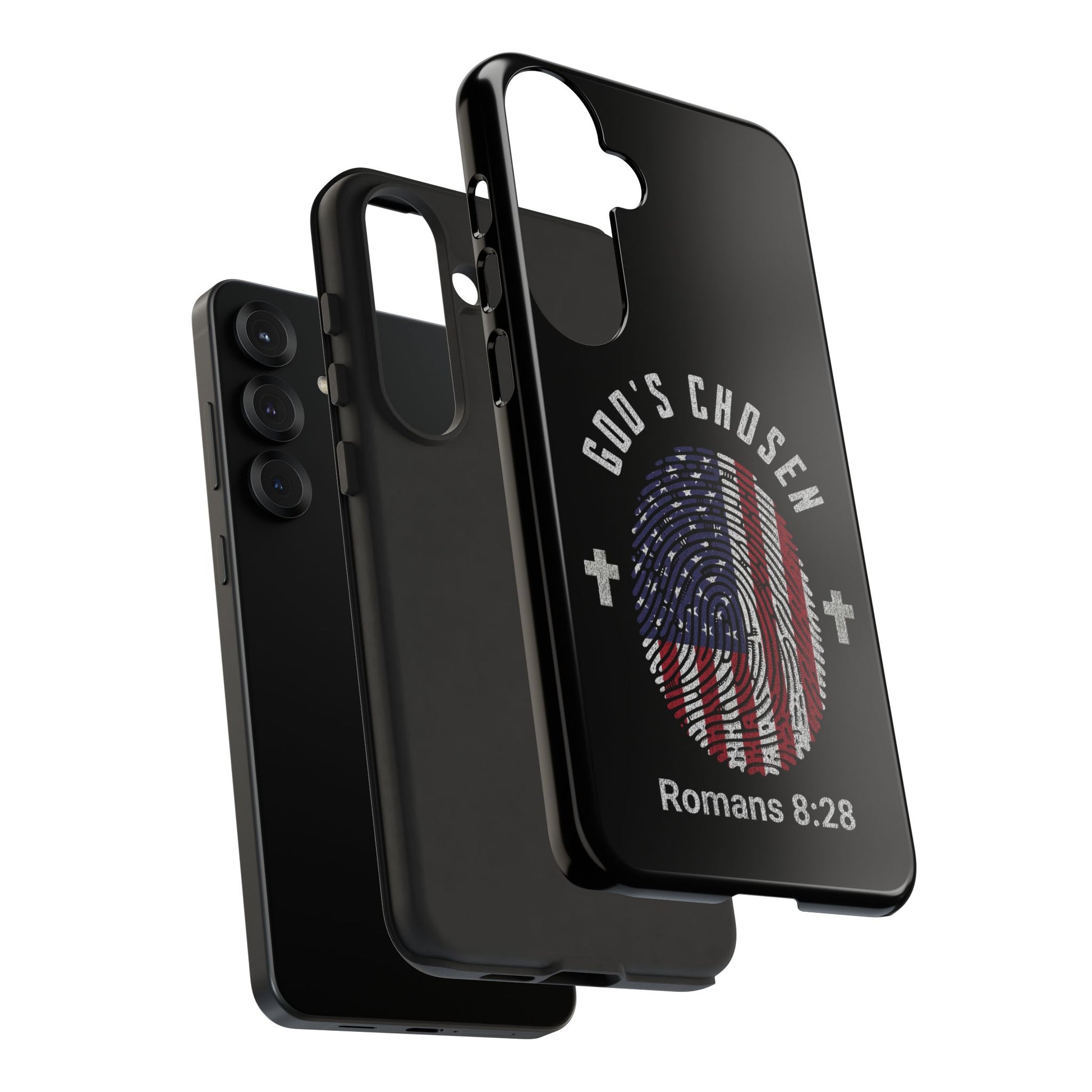 Christian Phone Case, Tough Cases for God’s Chosen, USA Flag Design, Inspirational Gift, Romans 8:28