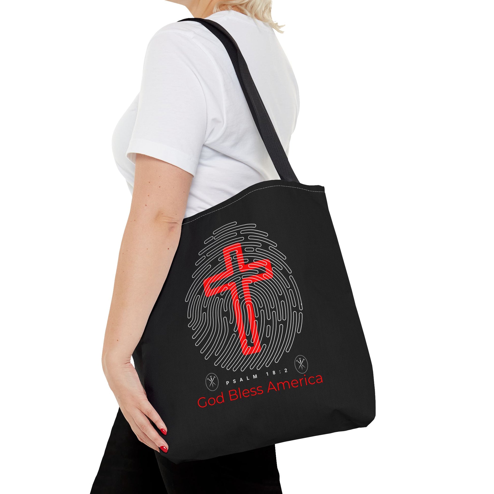 Faith-Inspired Tote Bag, Cross Design, God Bless America, Christian Gift, Spiritual Tote, Everyday Use, Religious Shopper