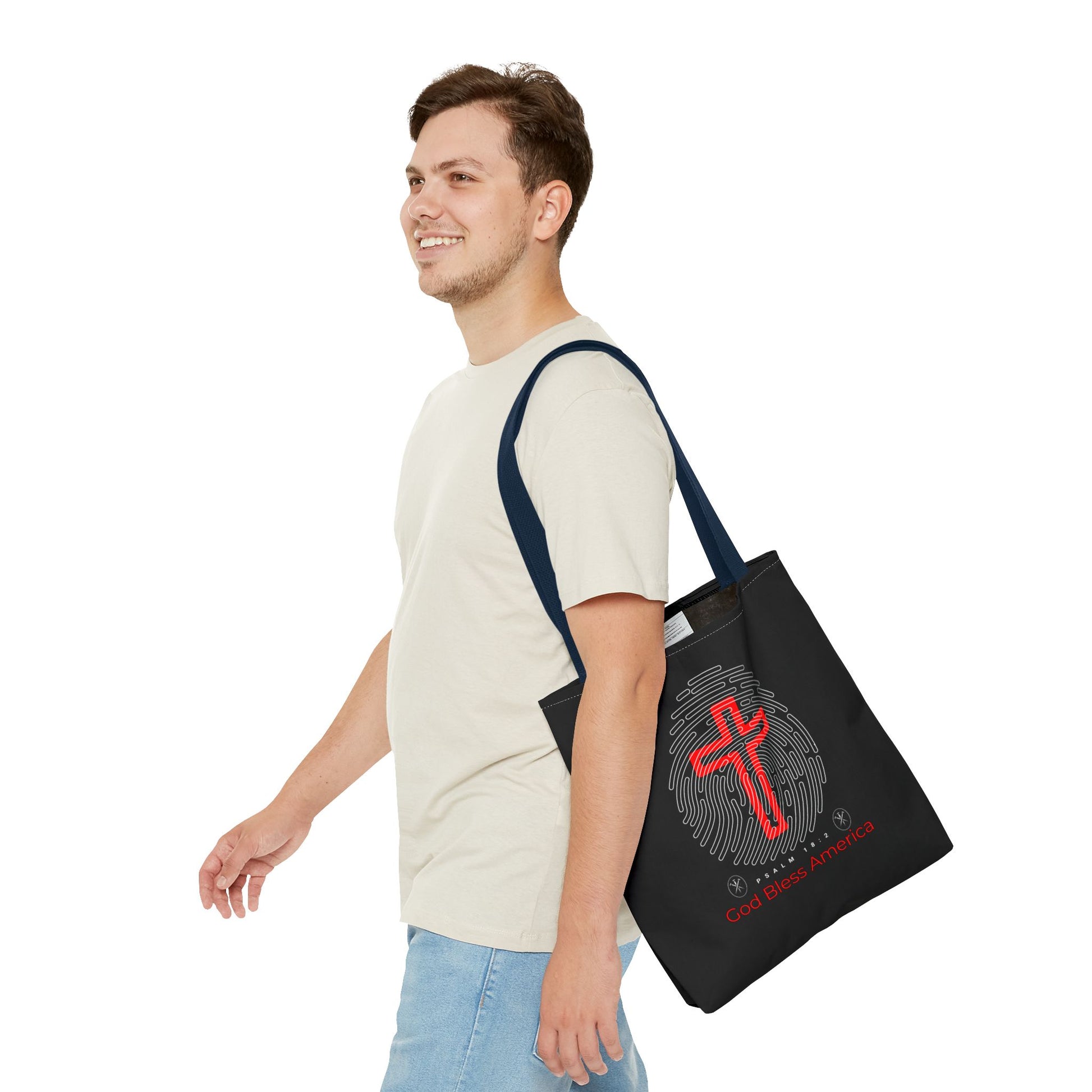 Faith-Inspired Tote Bag, Cross Design, God Bless America, Christian Gift, Spiritual Tote, Everyday Use, Religious Shopper