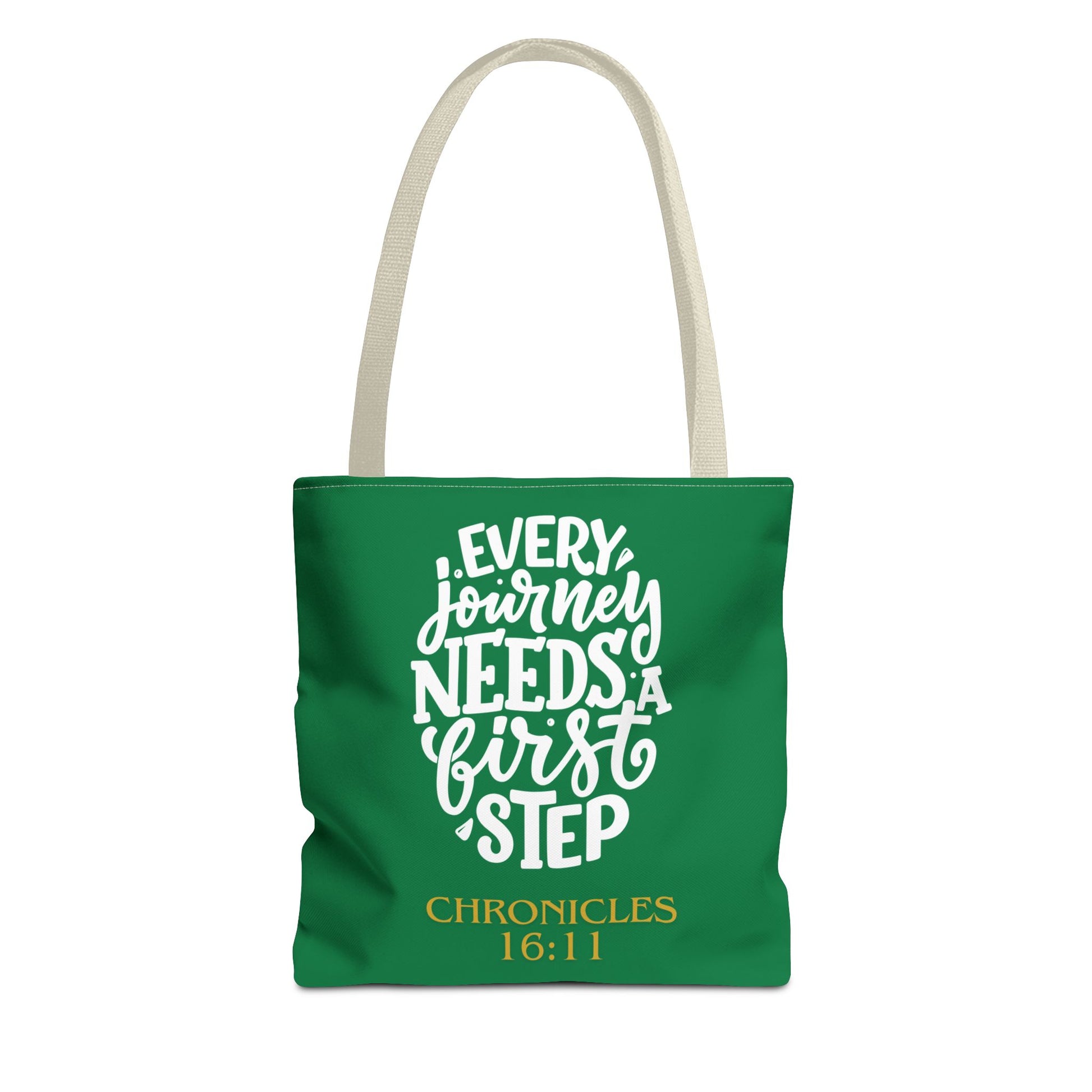 Inspirational Tote Bag - Every Journey Needs a First Step, Motivational Gift, Bible Verse, Green Tote, Everyday Use