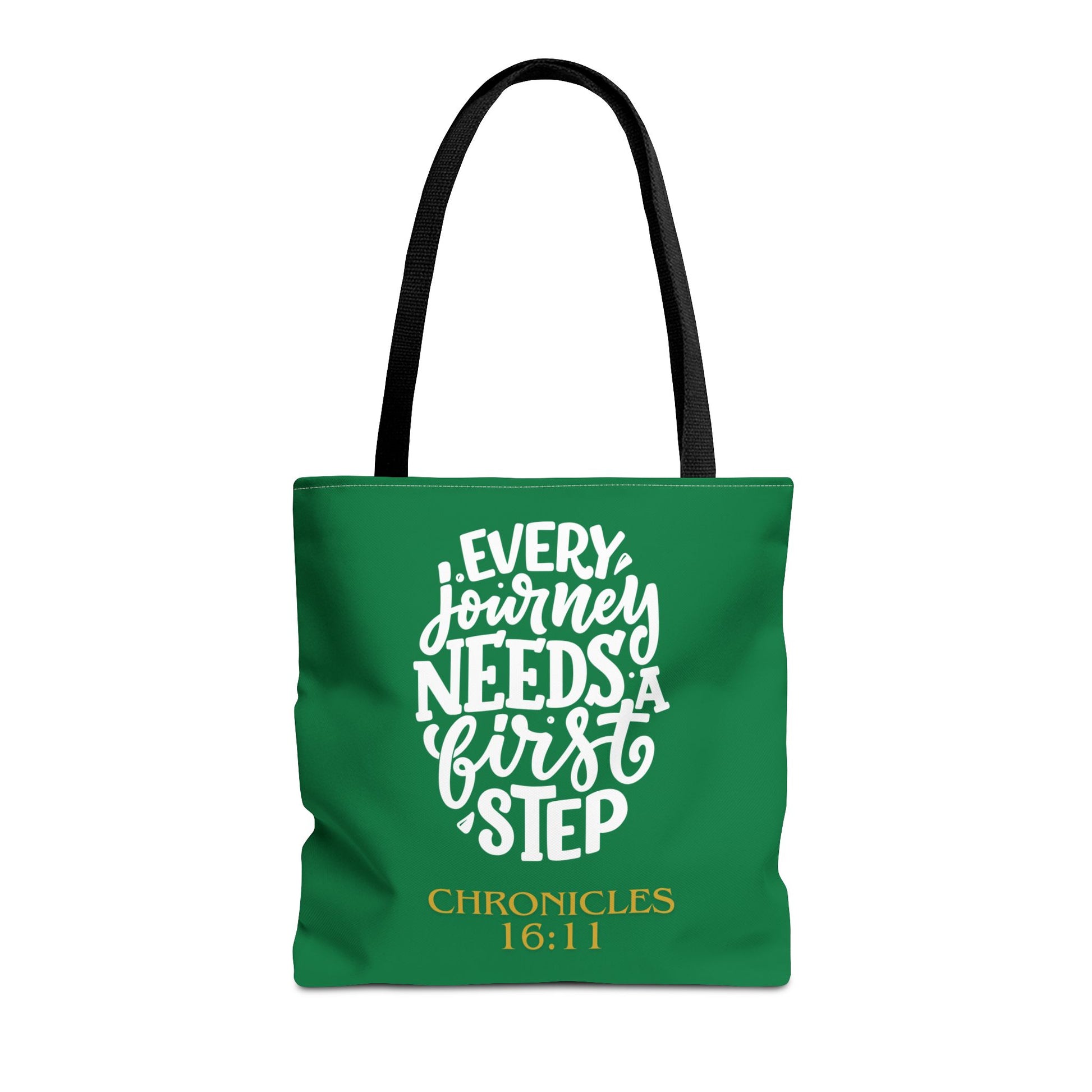 Inspirational Tote Bag - Every Journey Needs a First Step, Motivational Gift, Bible Verse, Green Tote, Everyday Use
