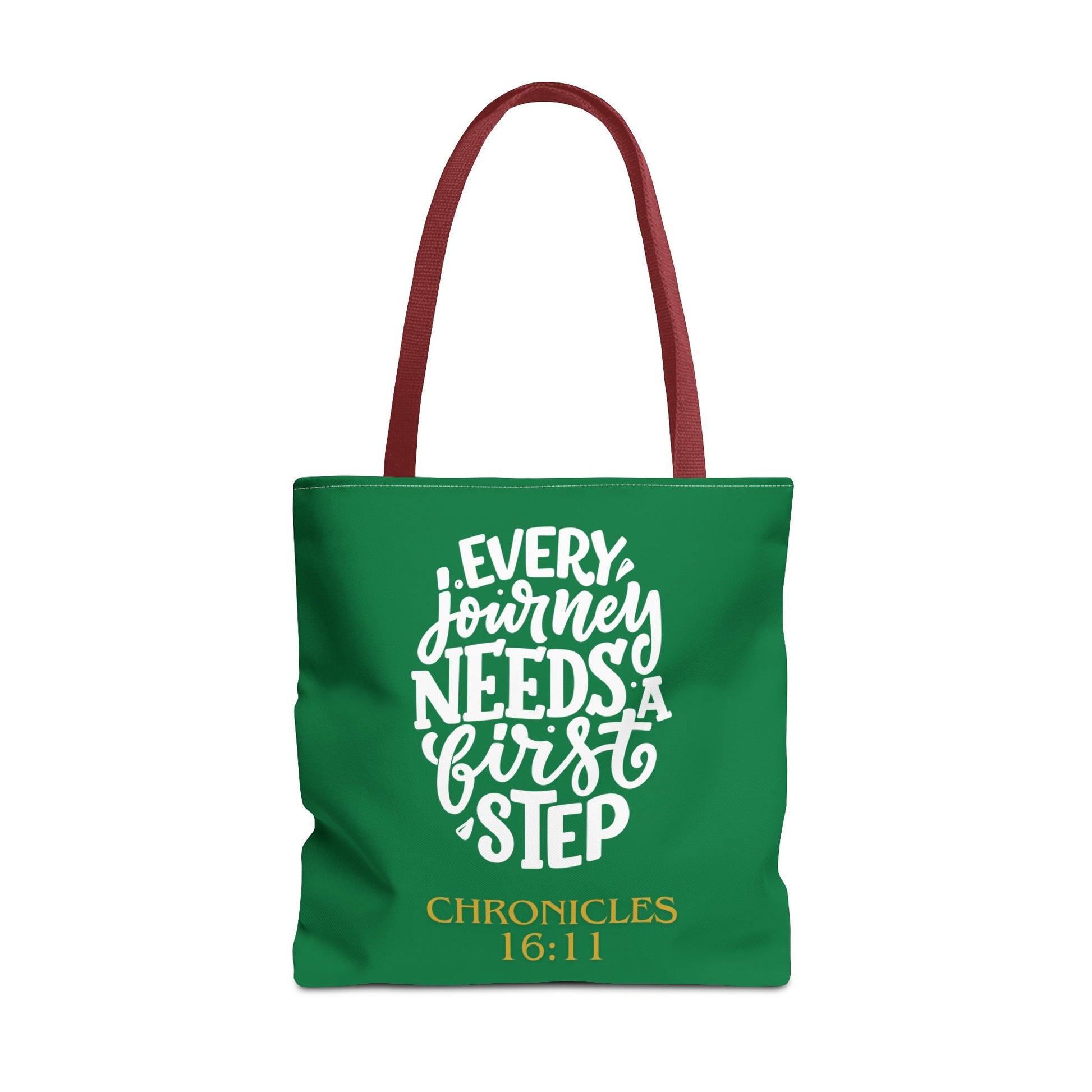 Inspirational Tote Bag - Every Journey Needs a First Step, Motivational Gift, Bible Verse, Green Tote, Everyday Use