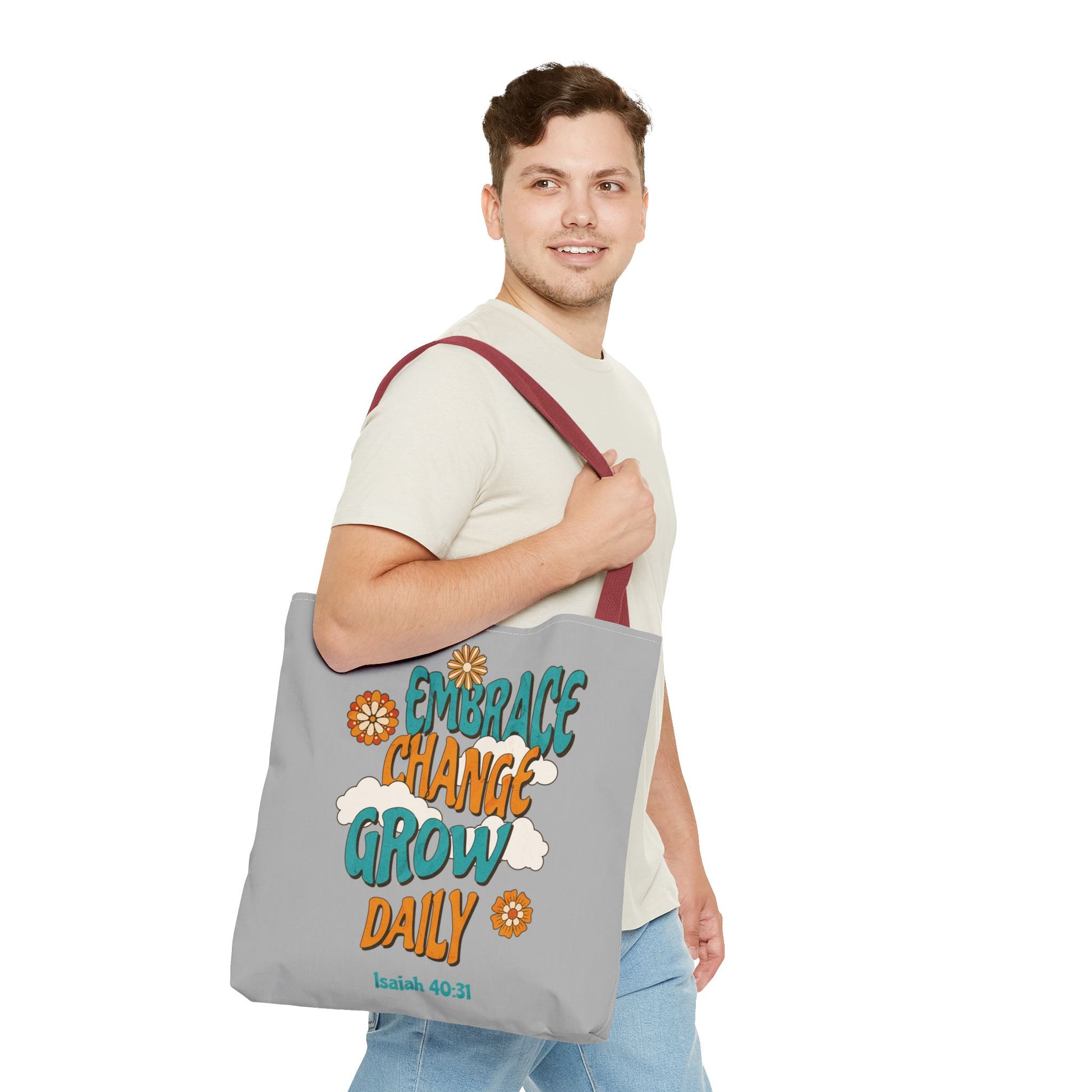 Inspirational Tote Bag, Motivational Bag, Embrace Change Gift, Daily Growth Tote, Christian Quotes Accessory