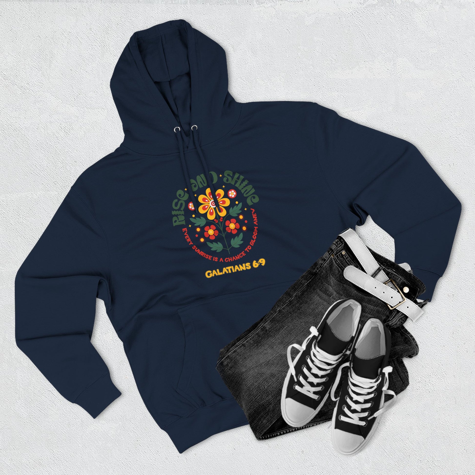 Floral Rise and Shine Hoodie, Cozy Fleece Sweatshirt, Boho Casual Wear, Spring Outfit, Gift for Nature Lovers, Trendy Hooded Sweatshirt